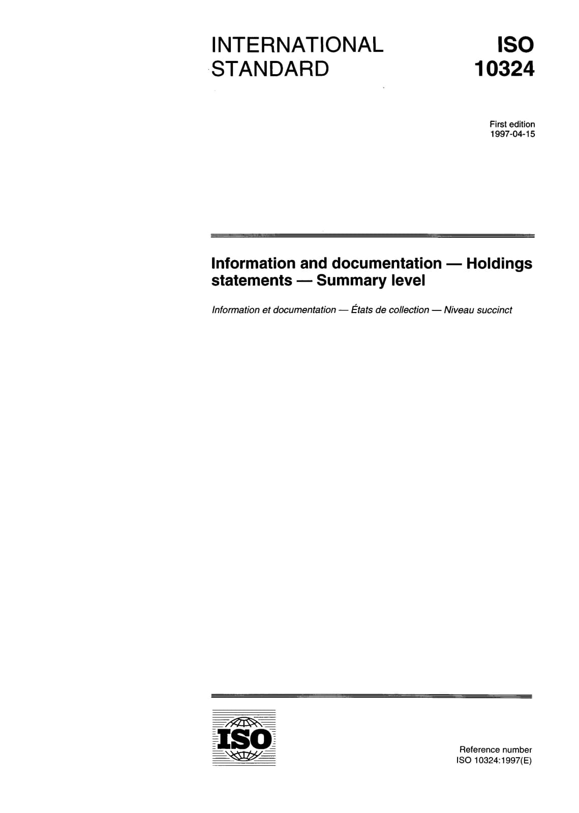 Первая страница стандарта ISO 10324:1997