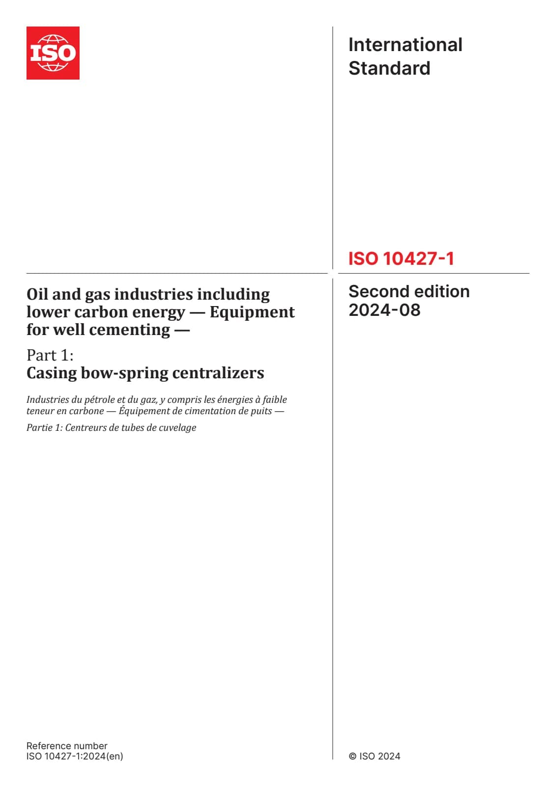 Первая страница стандарта ISO 10427-1:2024