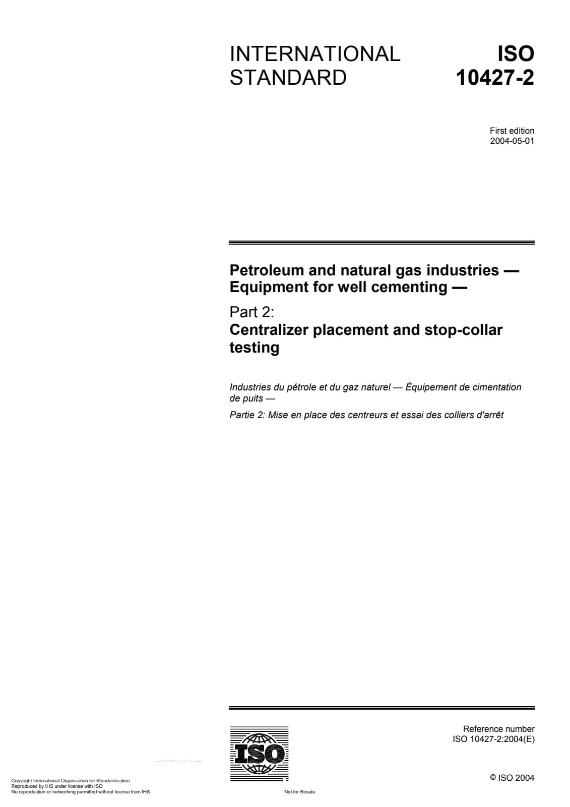 Первая страница стандарта ISO 10427-2:2004