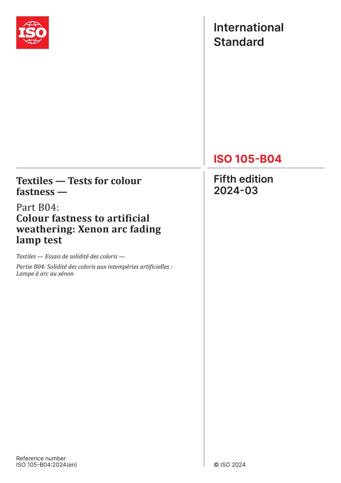 Первая страница стандарта ISO 105-B04:2024