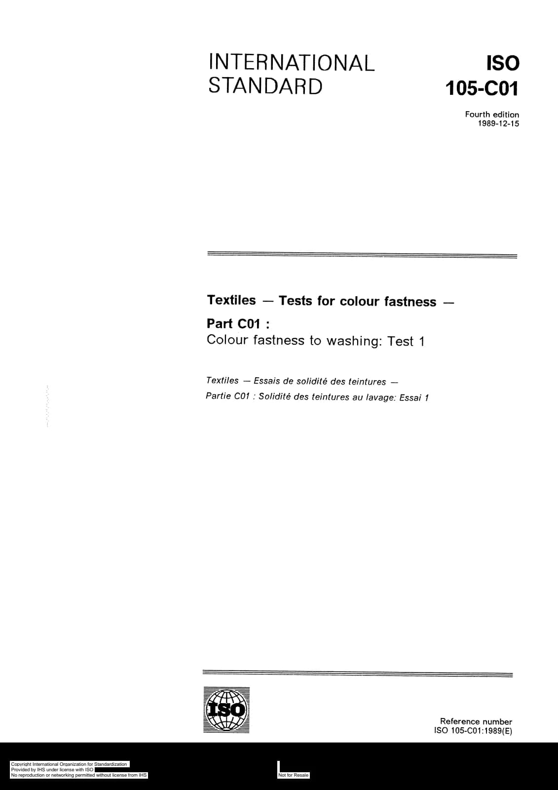 Первая страница стандарта ISO 105-C01:1989