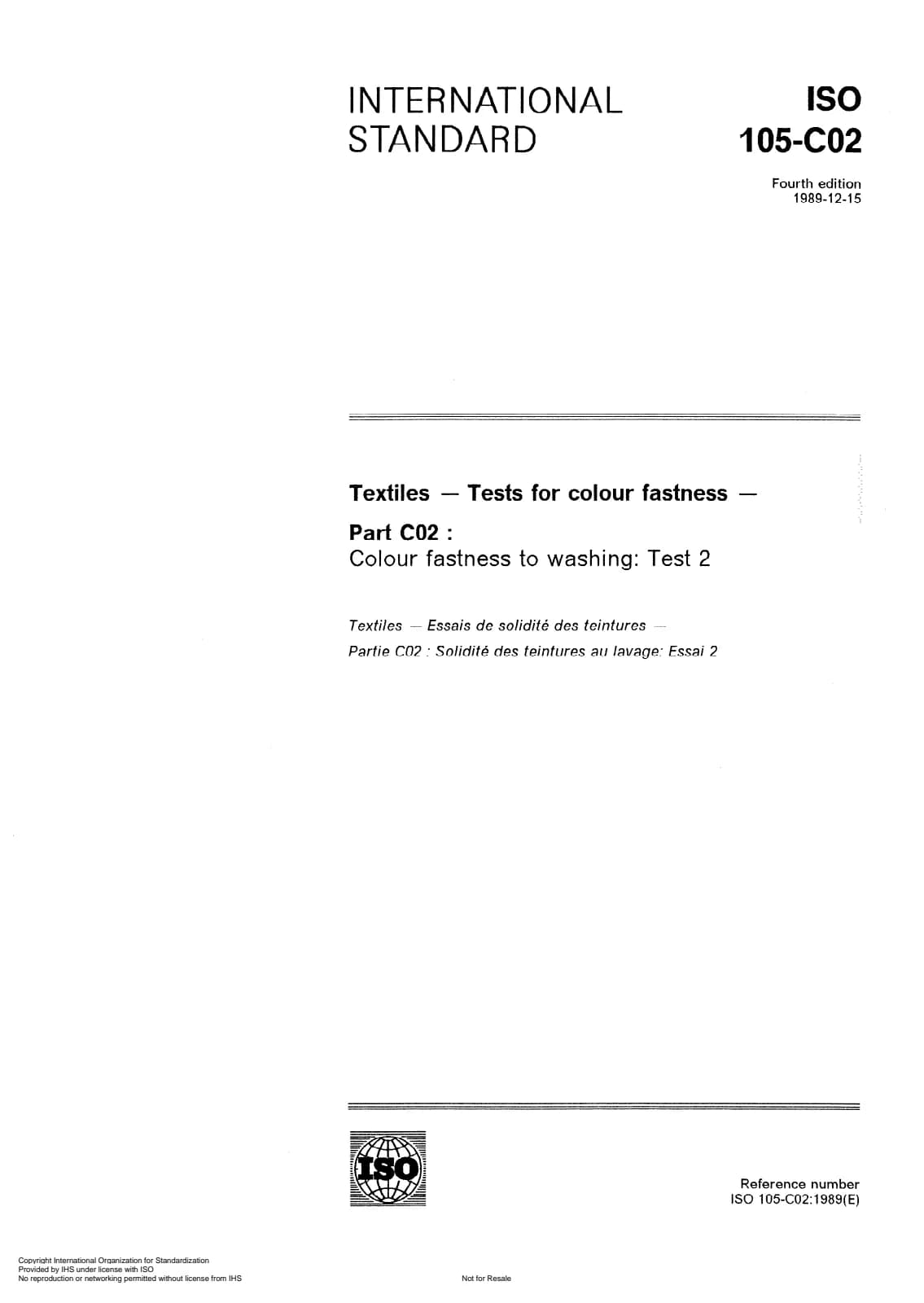 Первая страница стандарта ISO 105-C02:1989