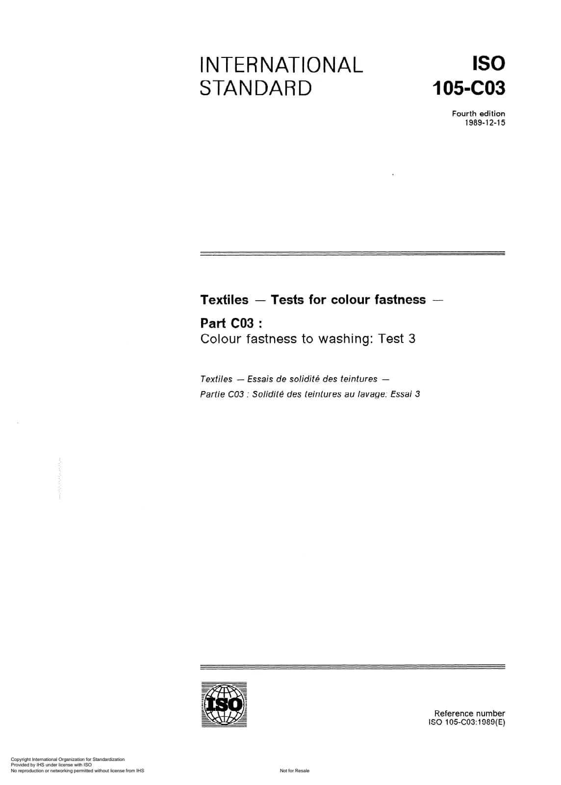 Первая страница стандарта ISO 105-C03:1989
