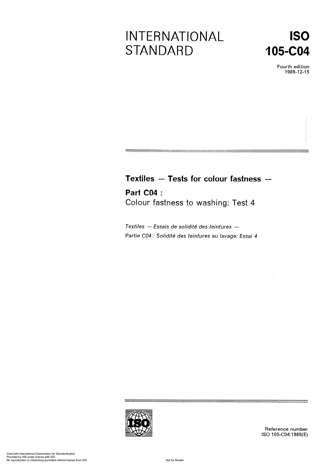 Первая страница стандарта ISO 105-C04:1989