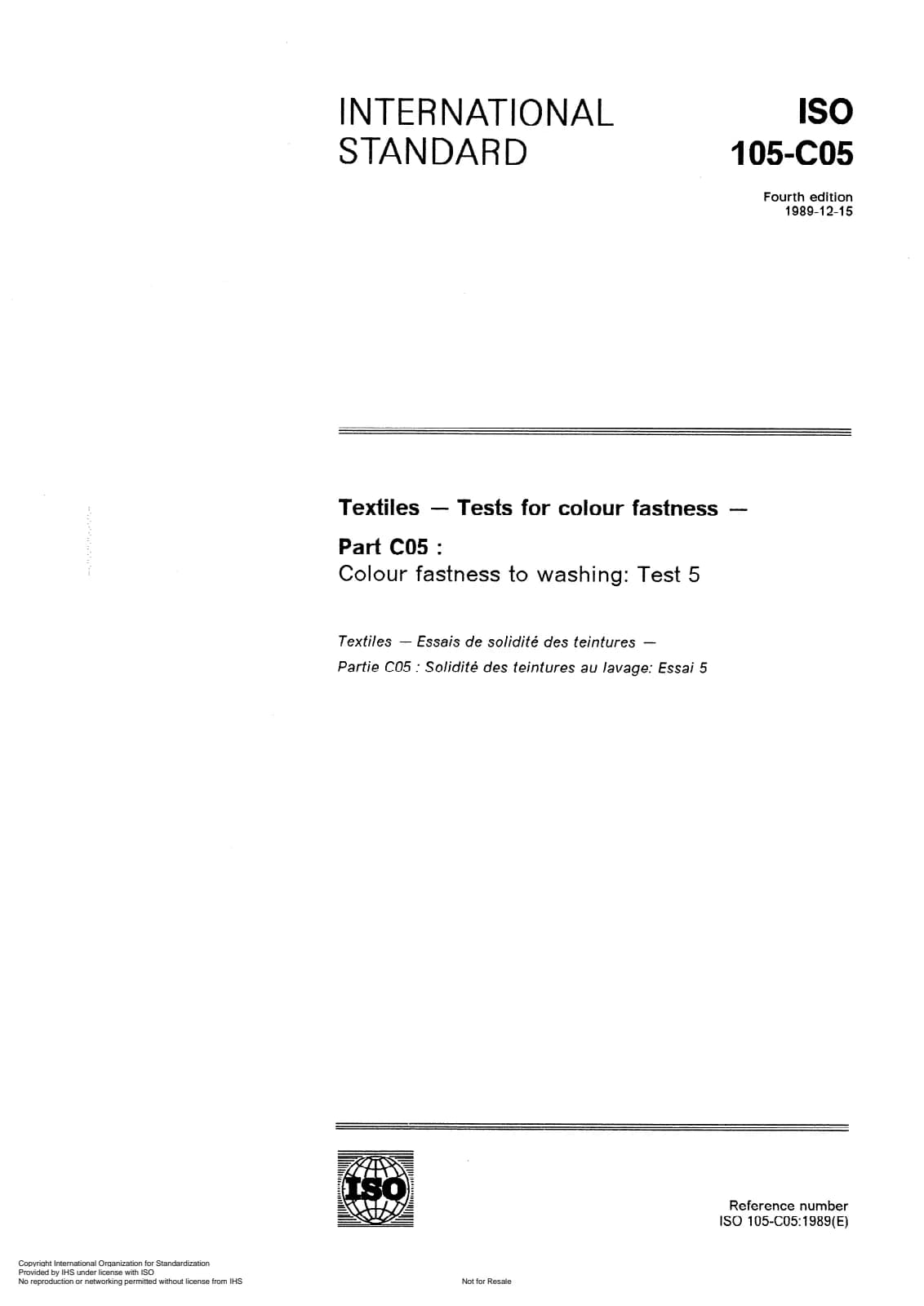 Первая страница стандарта ISO 105-C05:1989