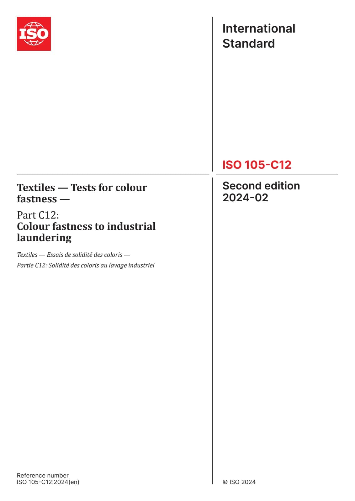 Первая страница стандарта ISO 105-C12:2024