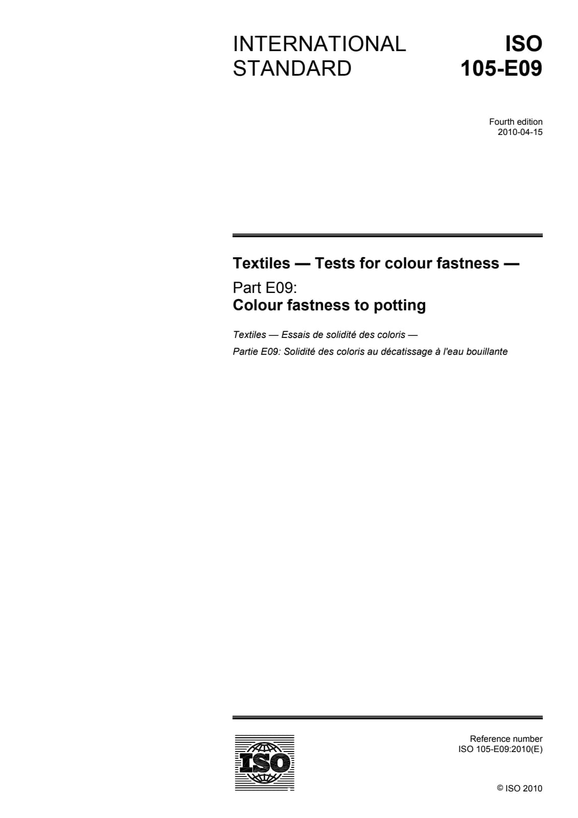 Первая страница стандарта ISO 105-E09:2010