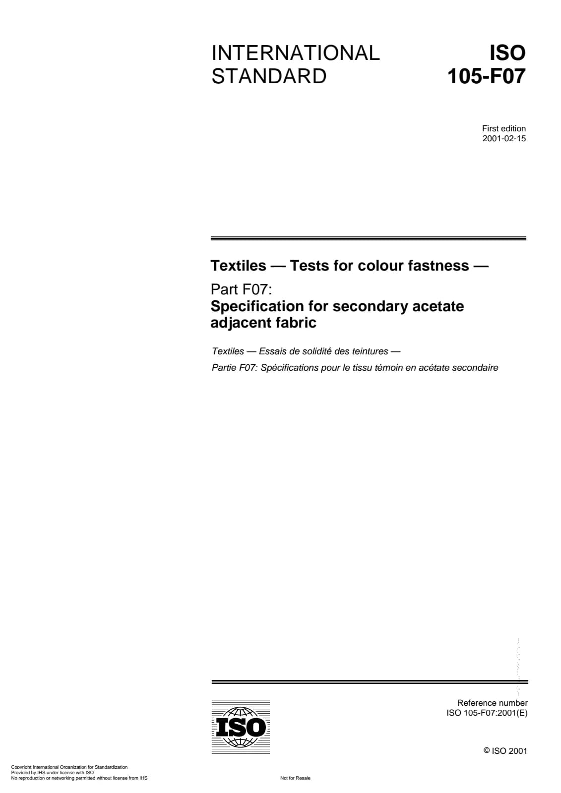 Первая страница стандарта ISO 105-F07:2001