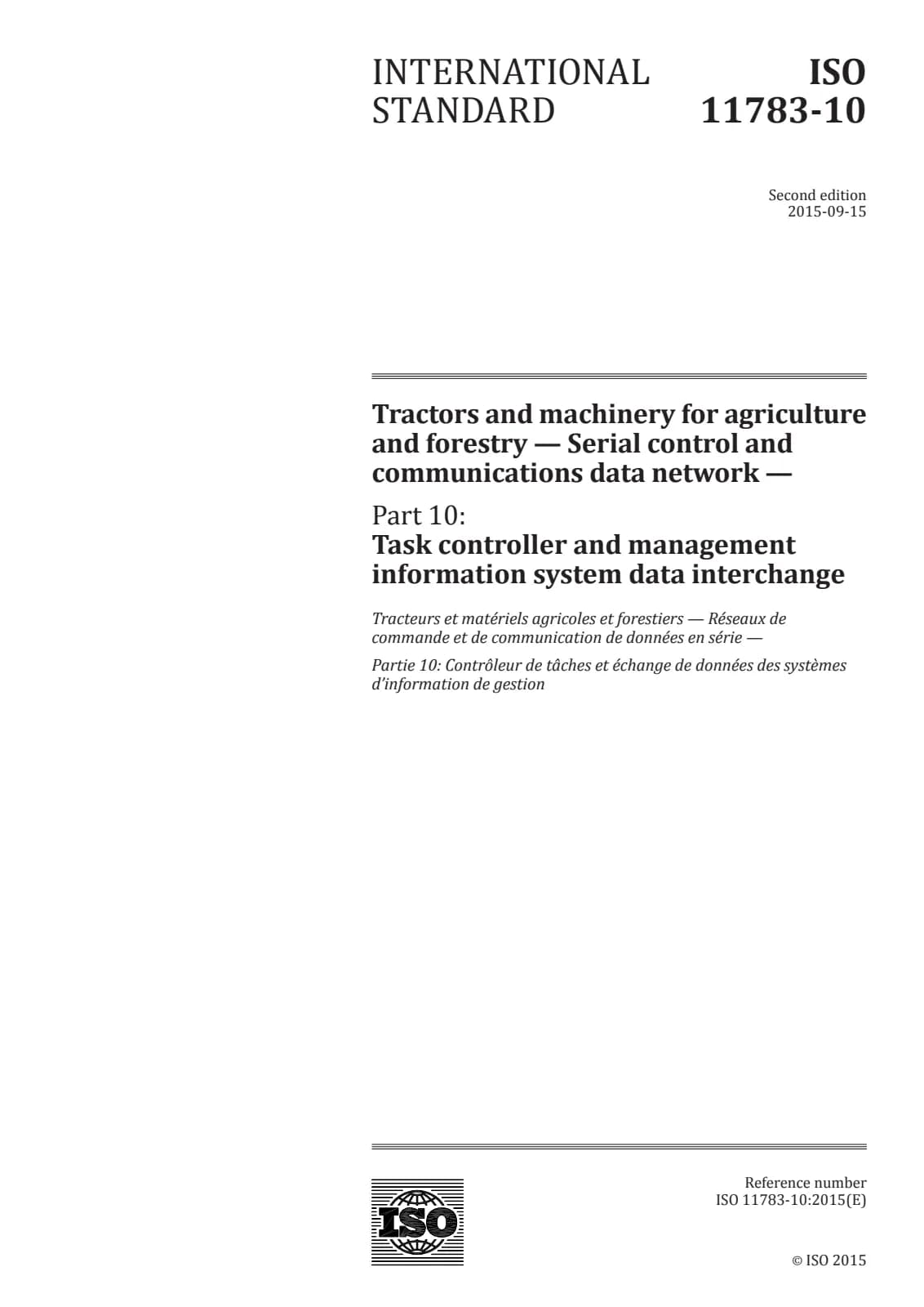 Первая страница стандарта ISO 11783-10:2015