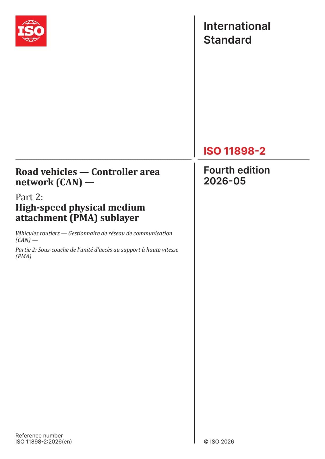Первая страница стандарта ISO 11898-2:2026