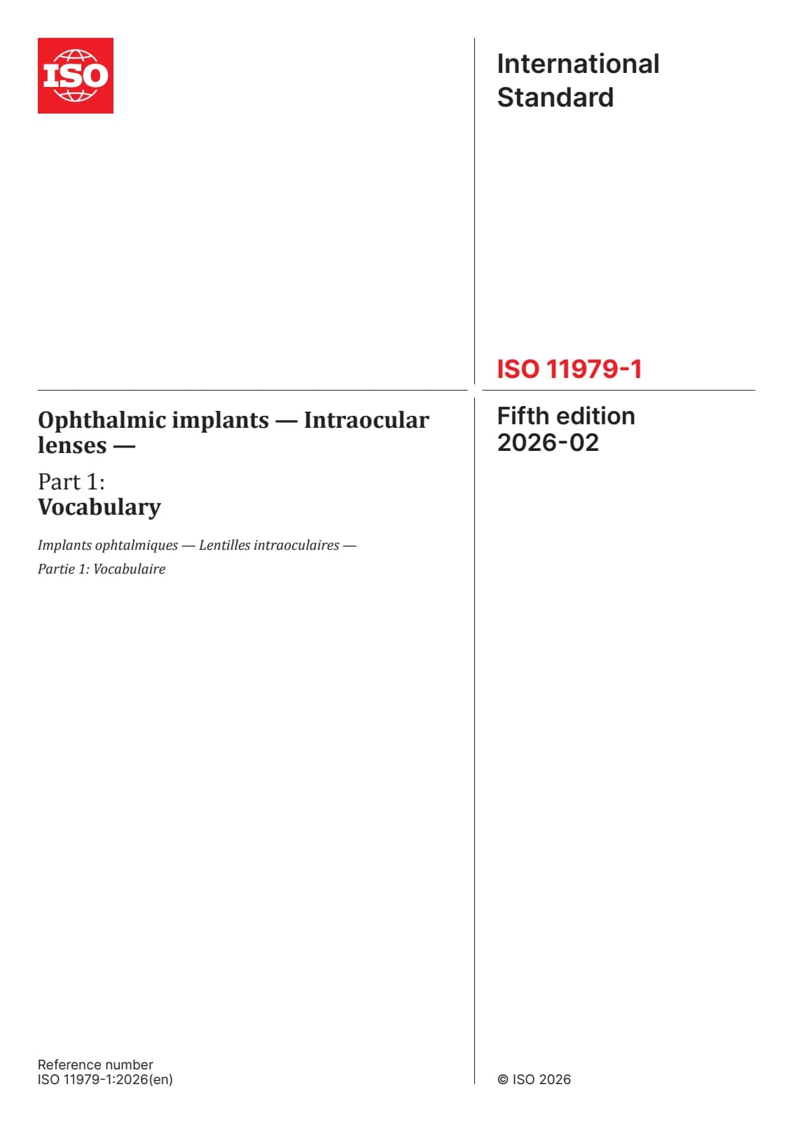 Первая страница стандарта ISO 11979-1:2026