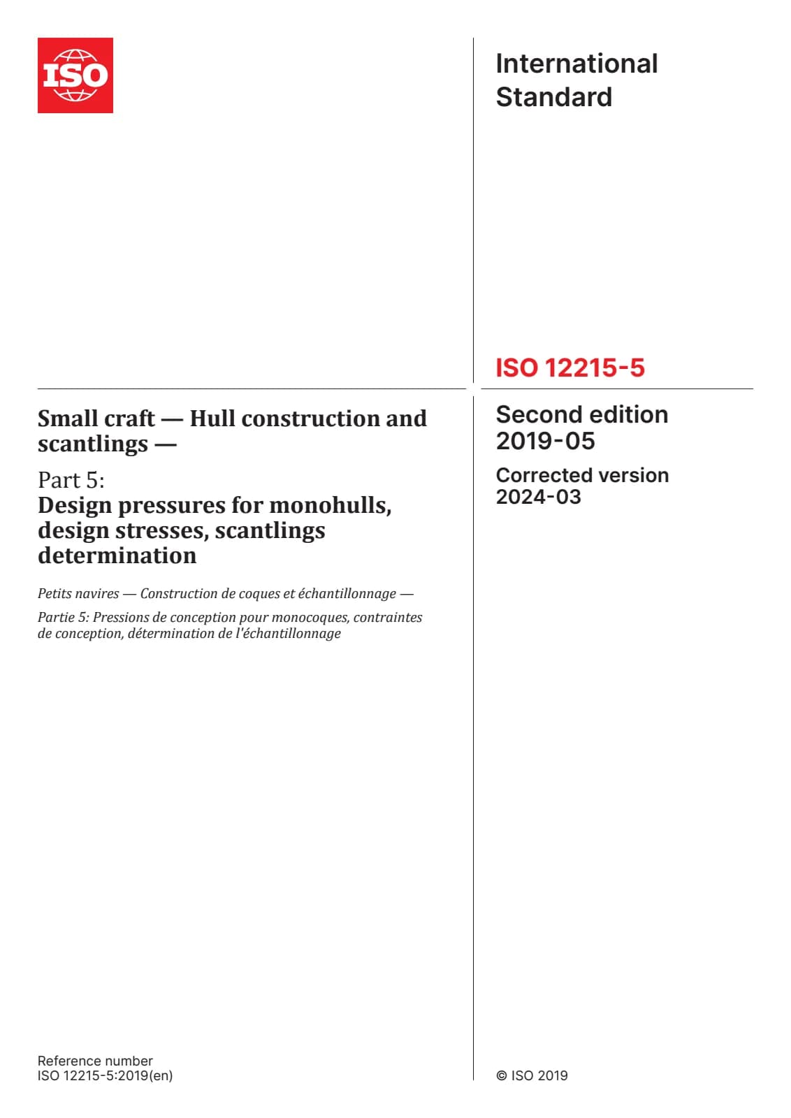 Первая страница стандарта ISO 12215-5:2019