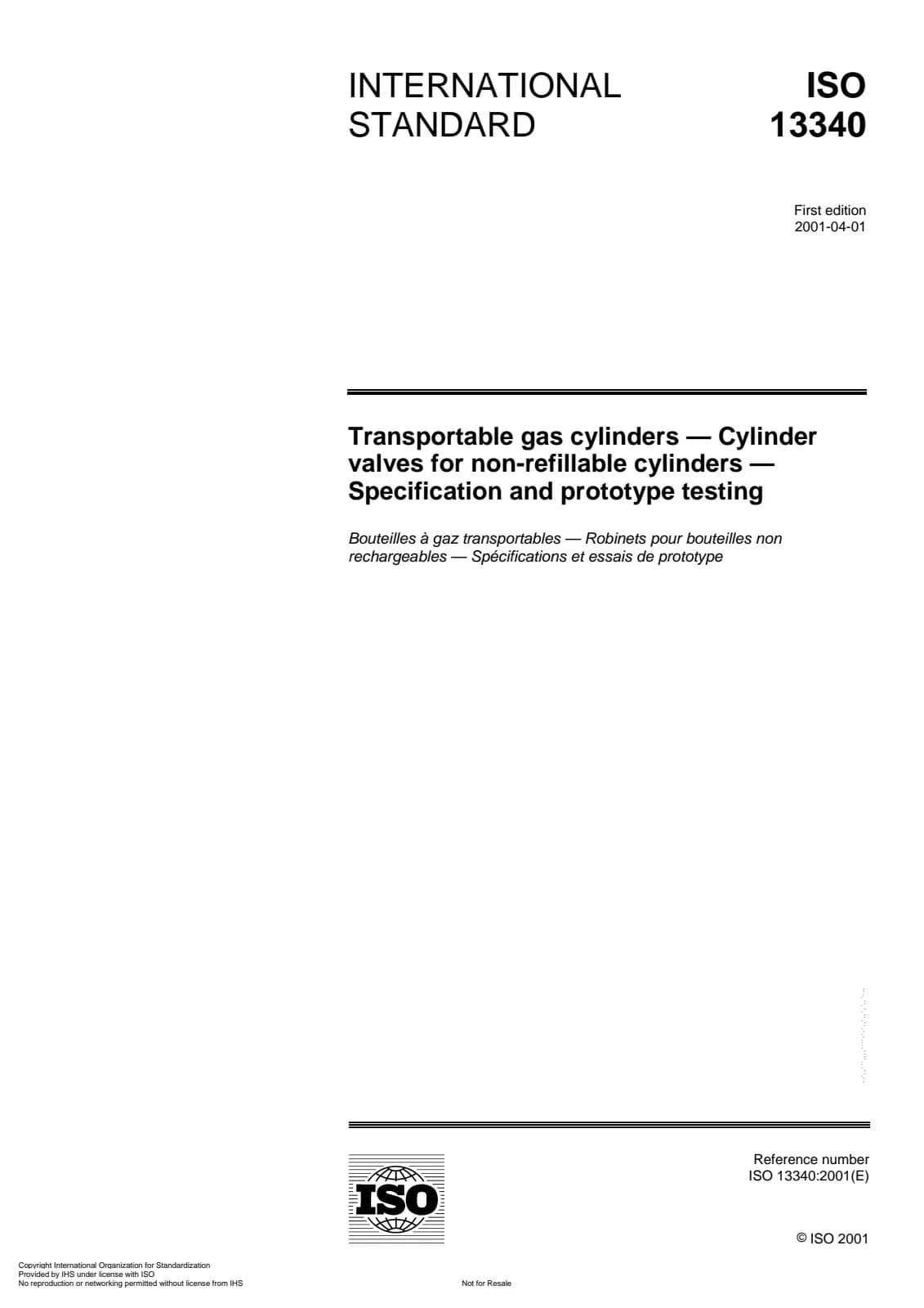 Первая страница стандарта ISO 13340:2001
