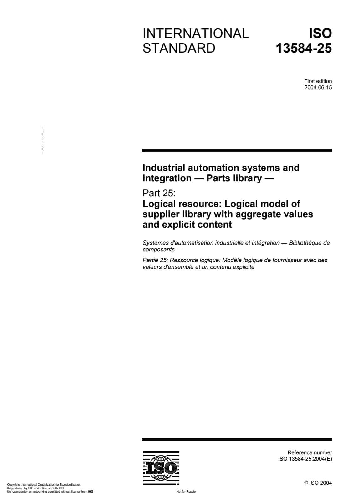 Первая страница стандарта ISO 13584-25:2004