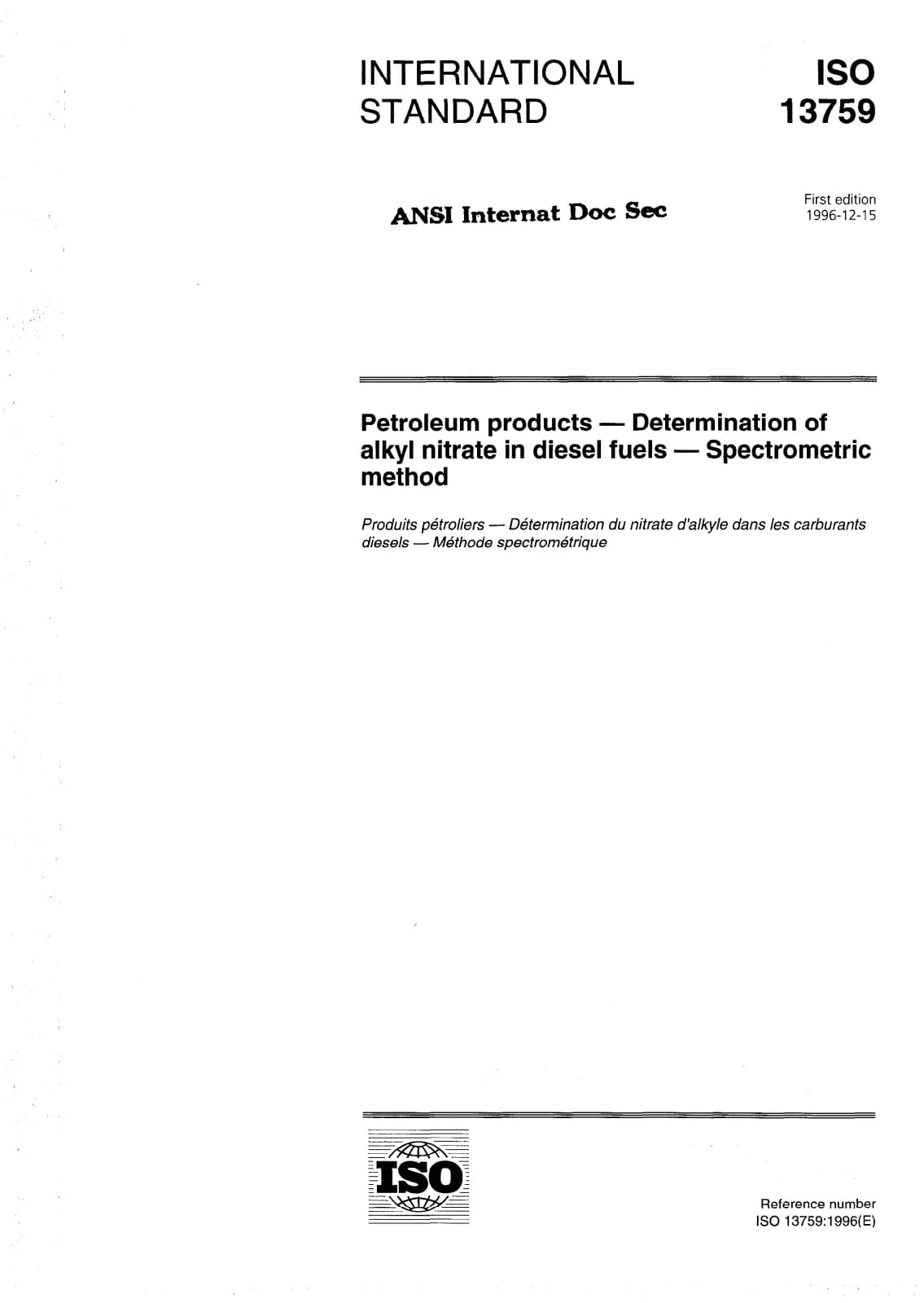 Первая страница стандарта ISO 13759:1996
