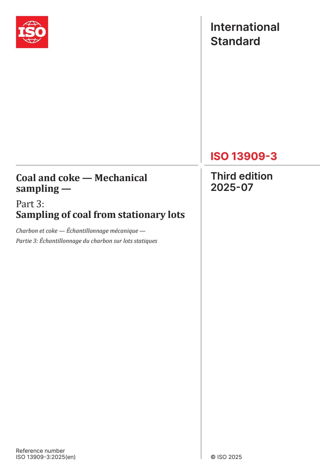Первая страница стандарта ISO 13909-3:2025