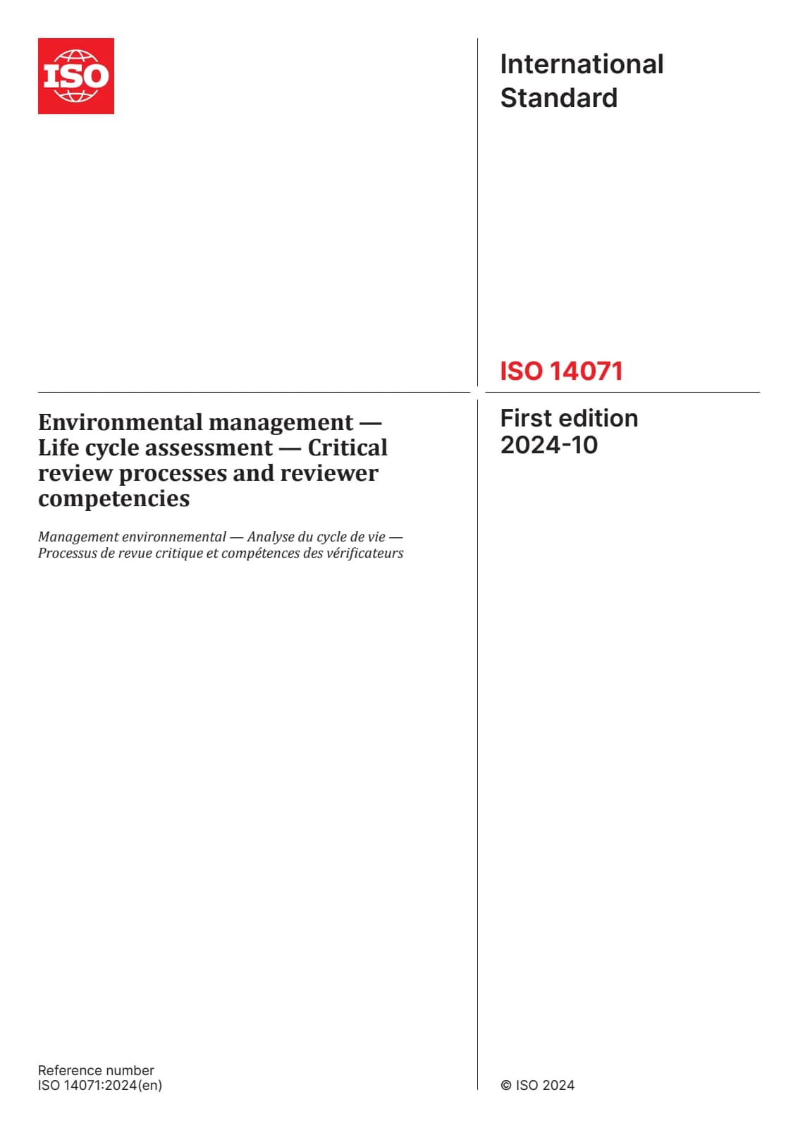 Первая страница стандарта ISO 14071:2024