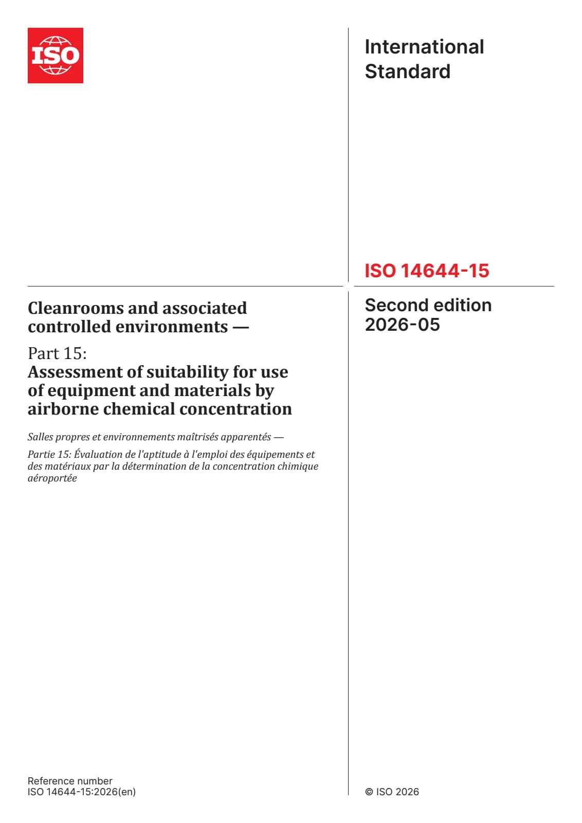 Первая страница стандарта ISO 14644-15:2026