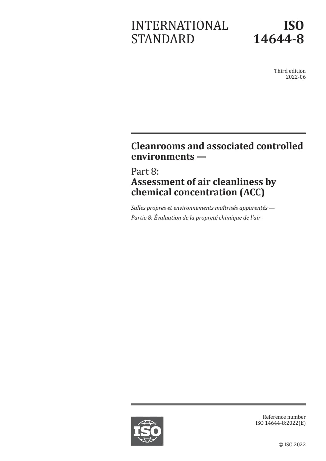 Первая страница стандарта ISO 14644-8:2022