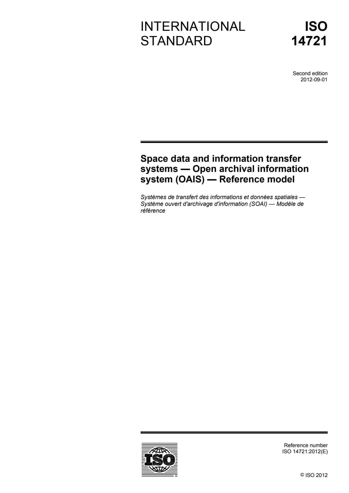 Первая страница стандарта ISO 14721:2012