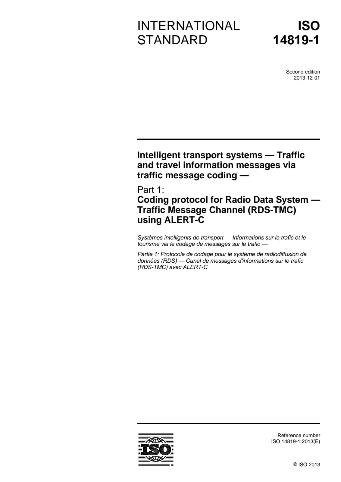 Первая страница стандарта ISO 14819-1:2013