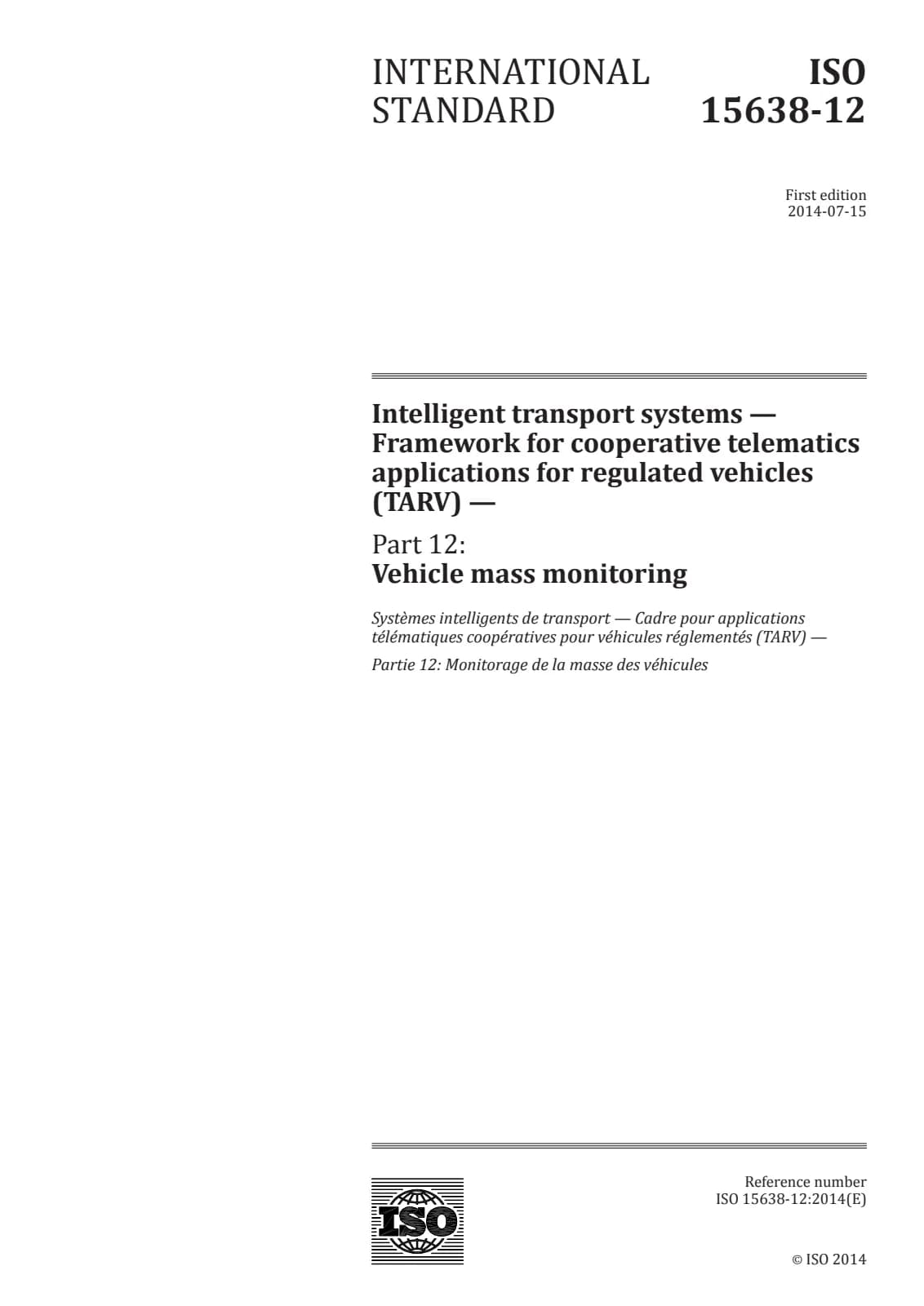 Первая страница стандарта ISO 15638-12:2014