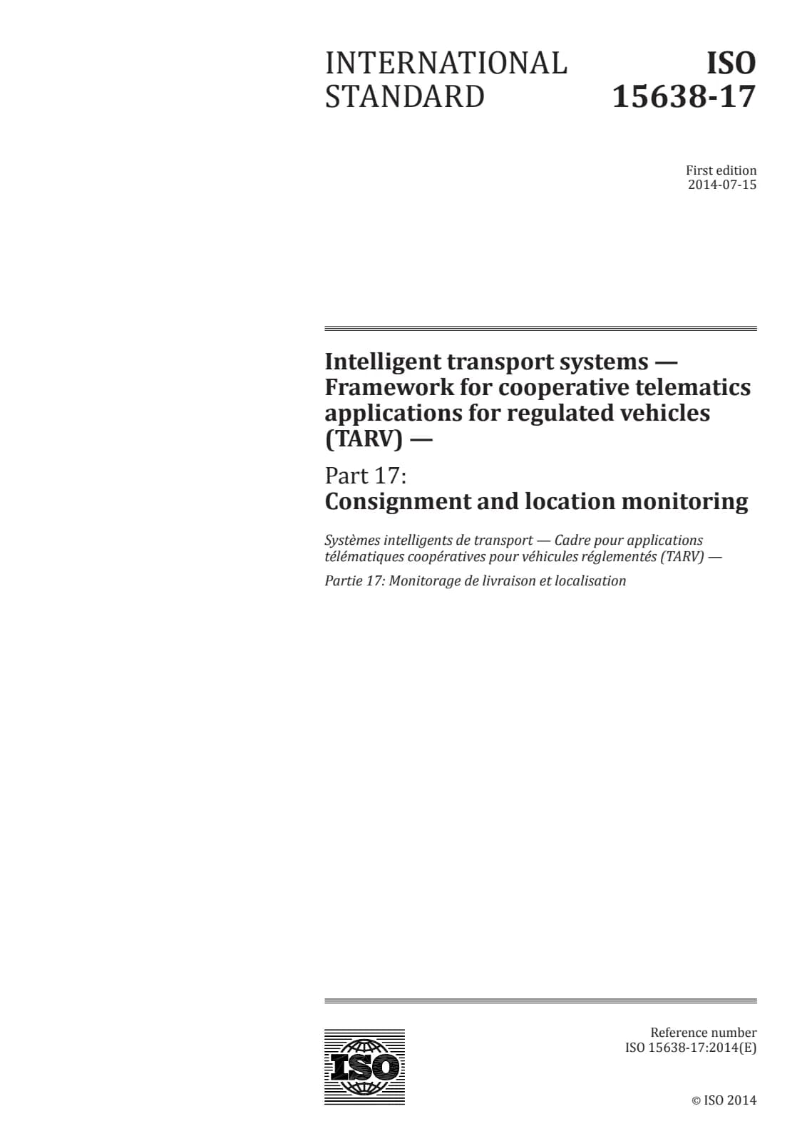 Первая страница стандарта ISO 15638-17:2014