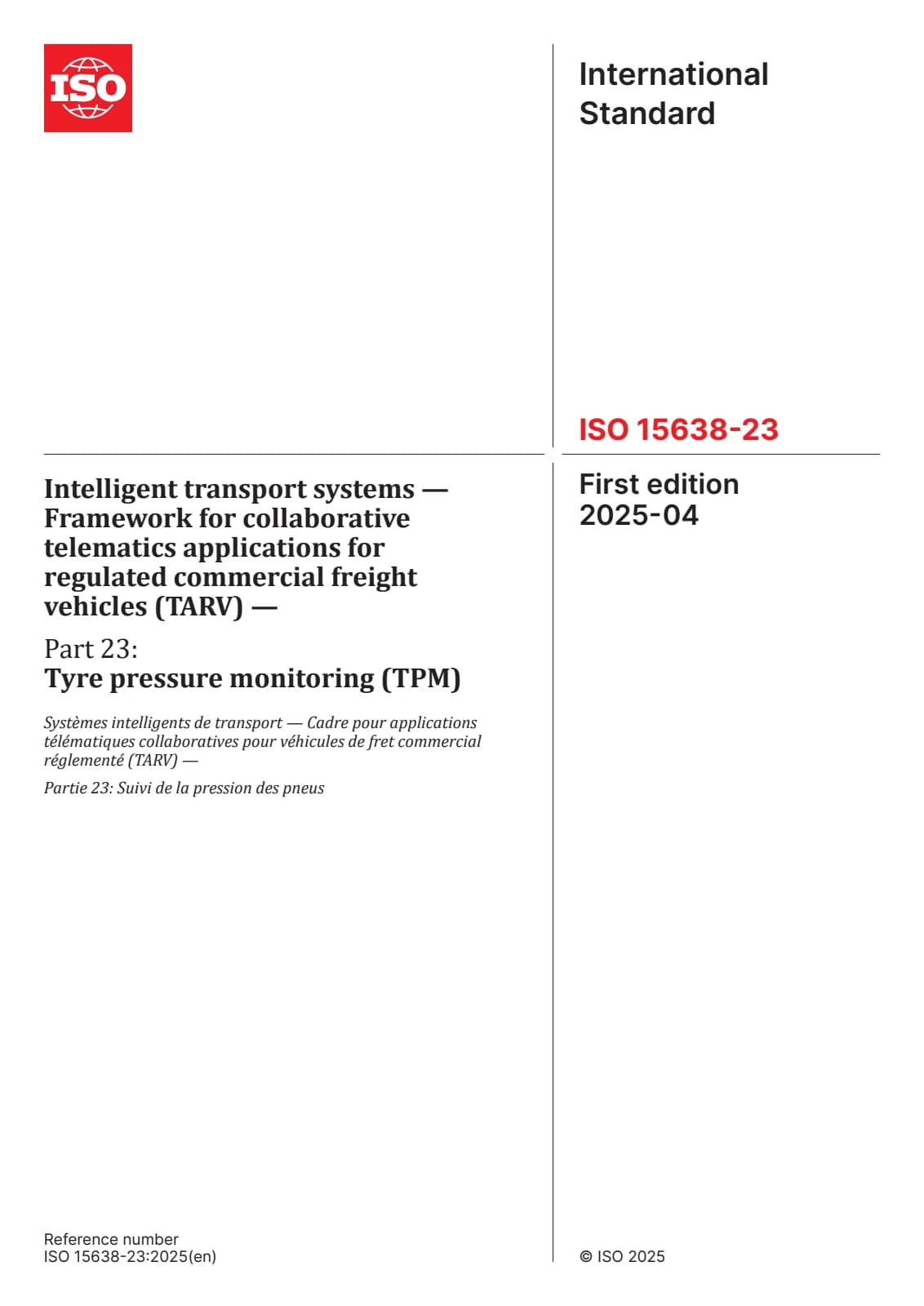 Первая страница стандарта ISO 15638-23:2025