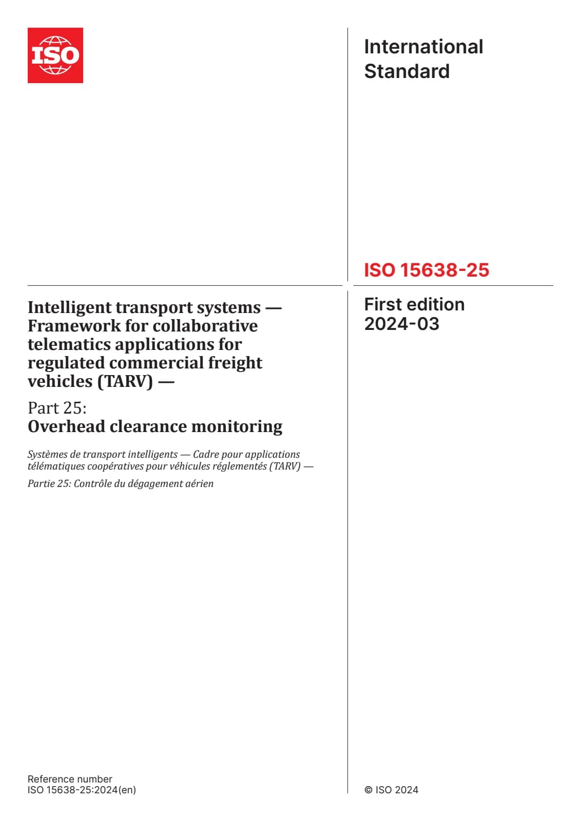 Первая страница стандарта ISO 15638-25:2024