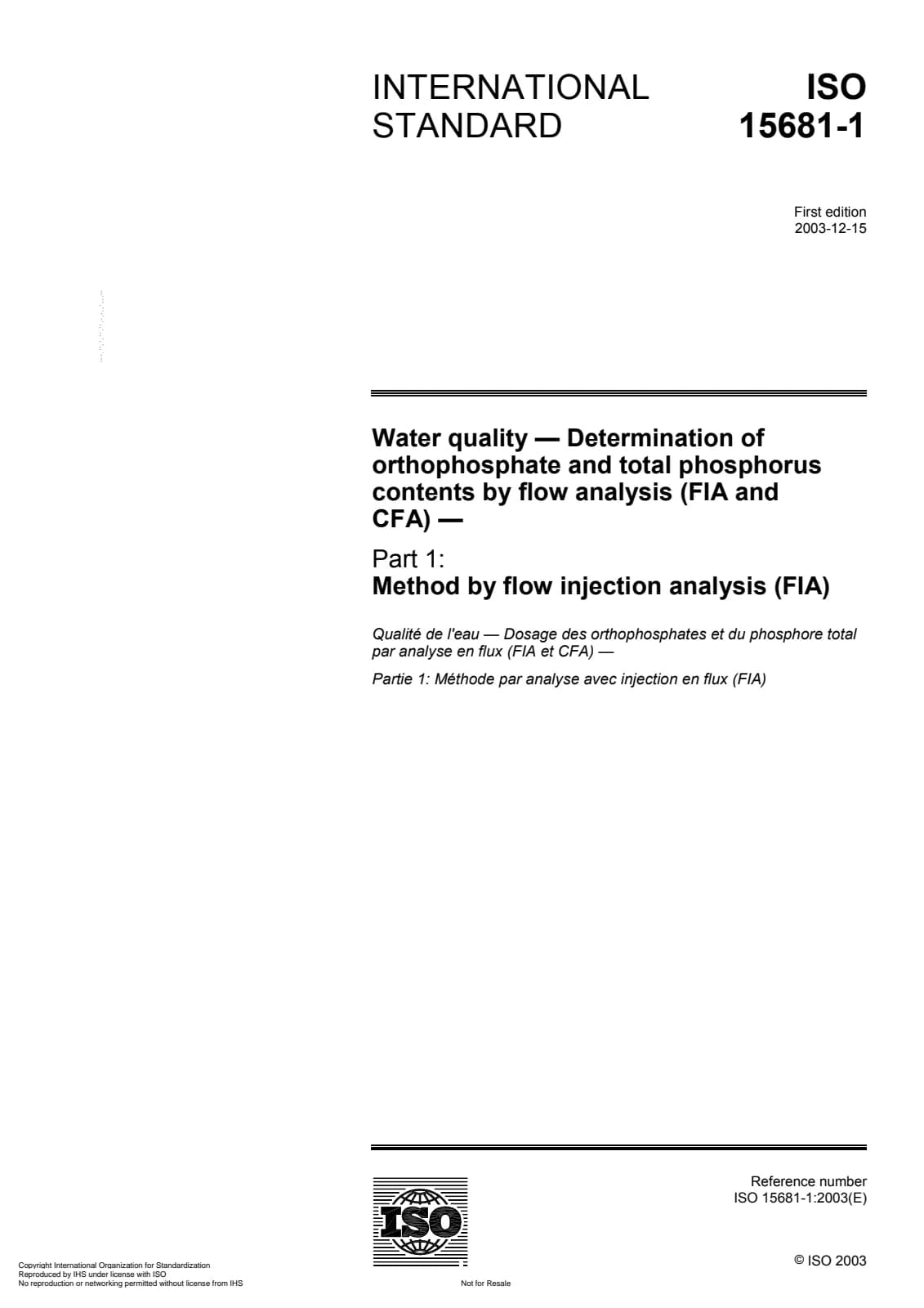 Первая страница стандарта ISO 15681-1:2003