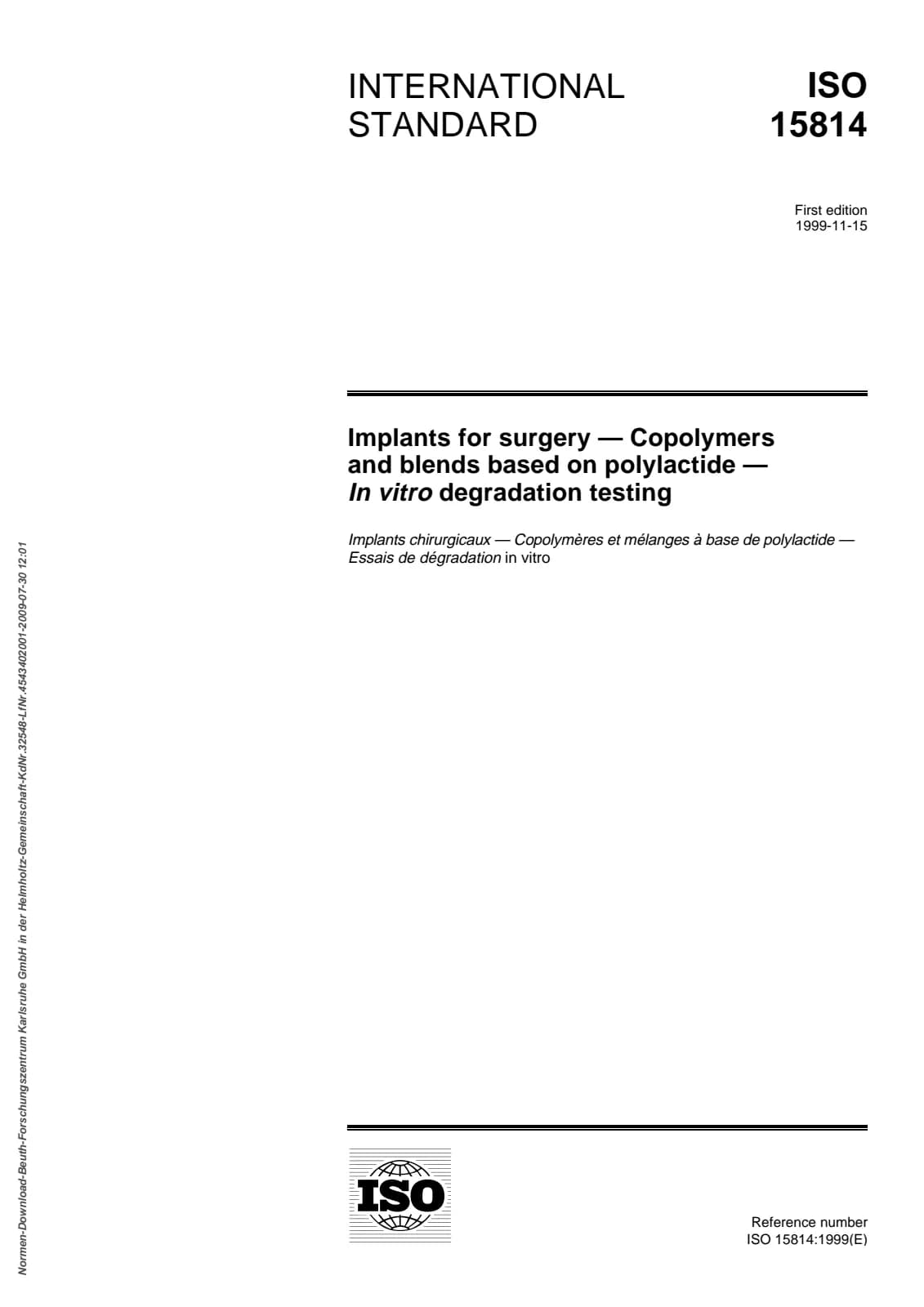 Первая страница стандарта ISO 15814:1999