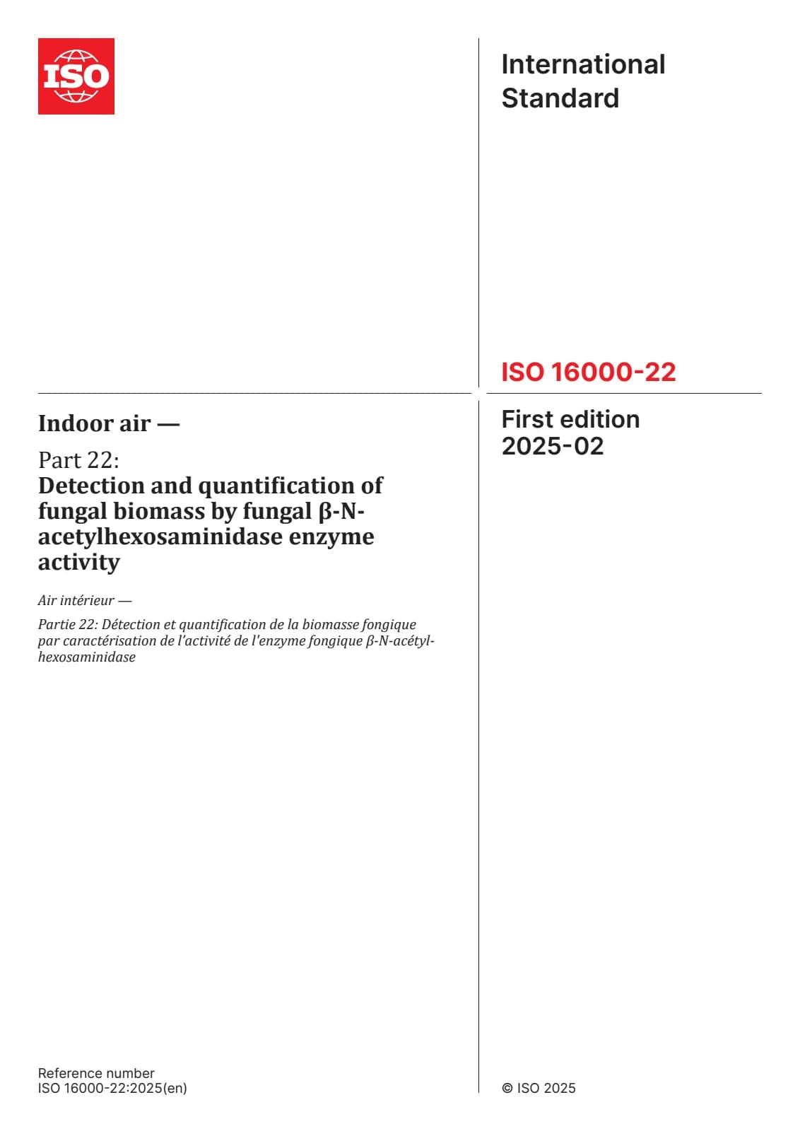 Первая страница стандарта ISO 16000-22:2025