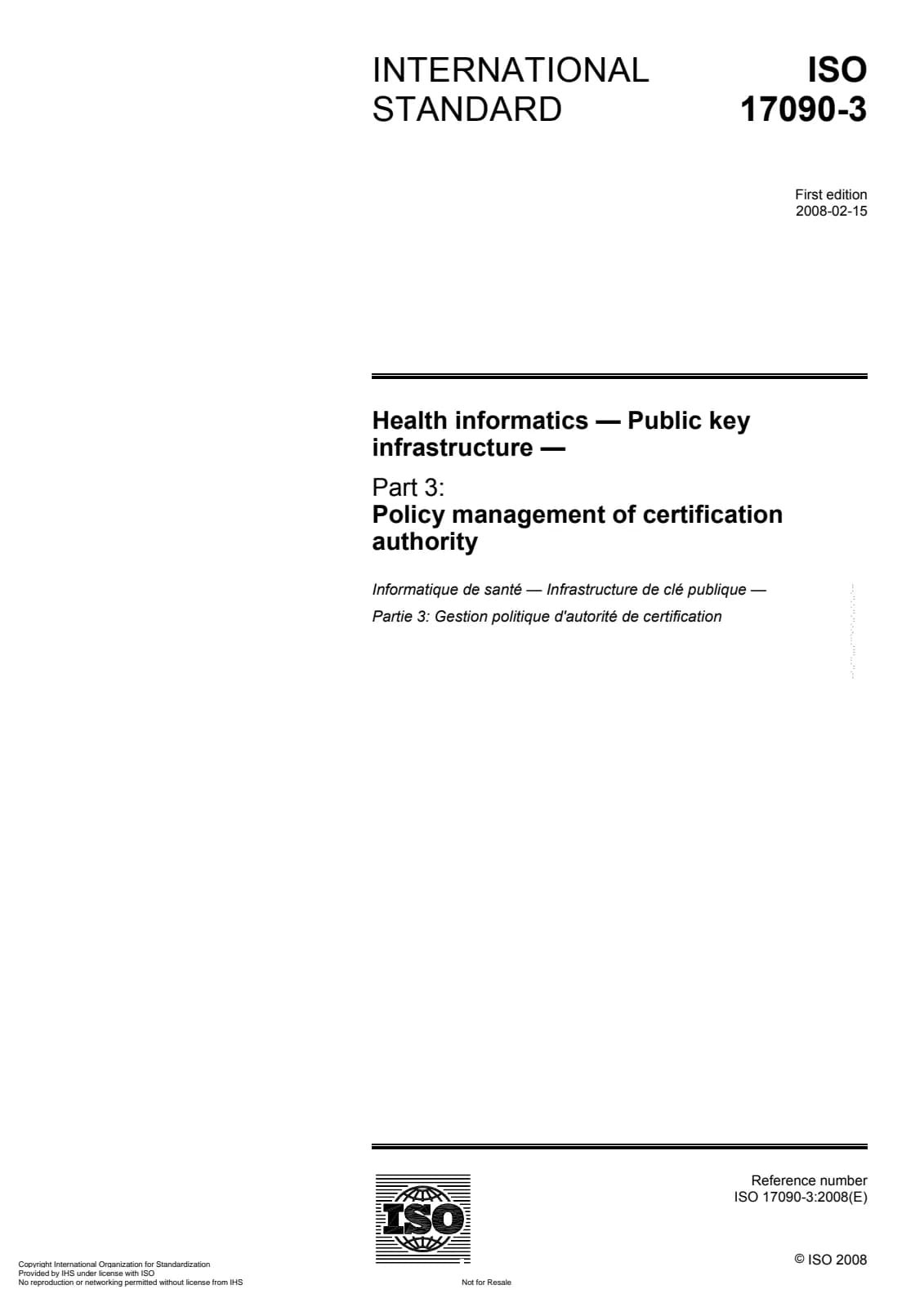 Первая страница стандарта ISO 17090-3:2008