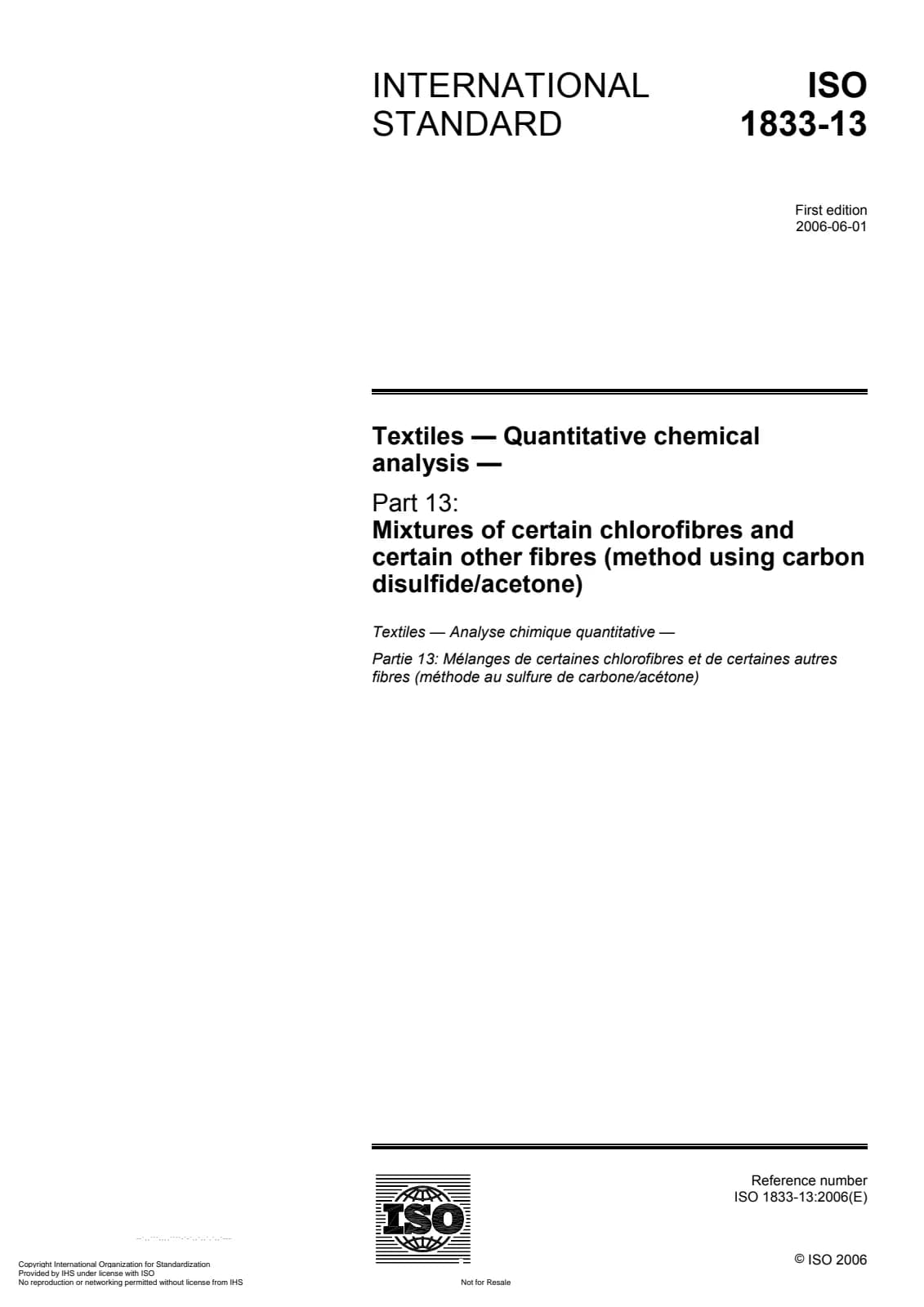 Первая страница стандарта ISO 1833-13:2006