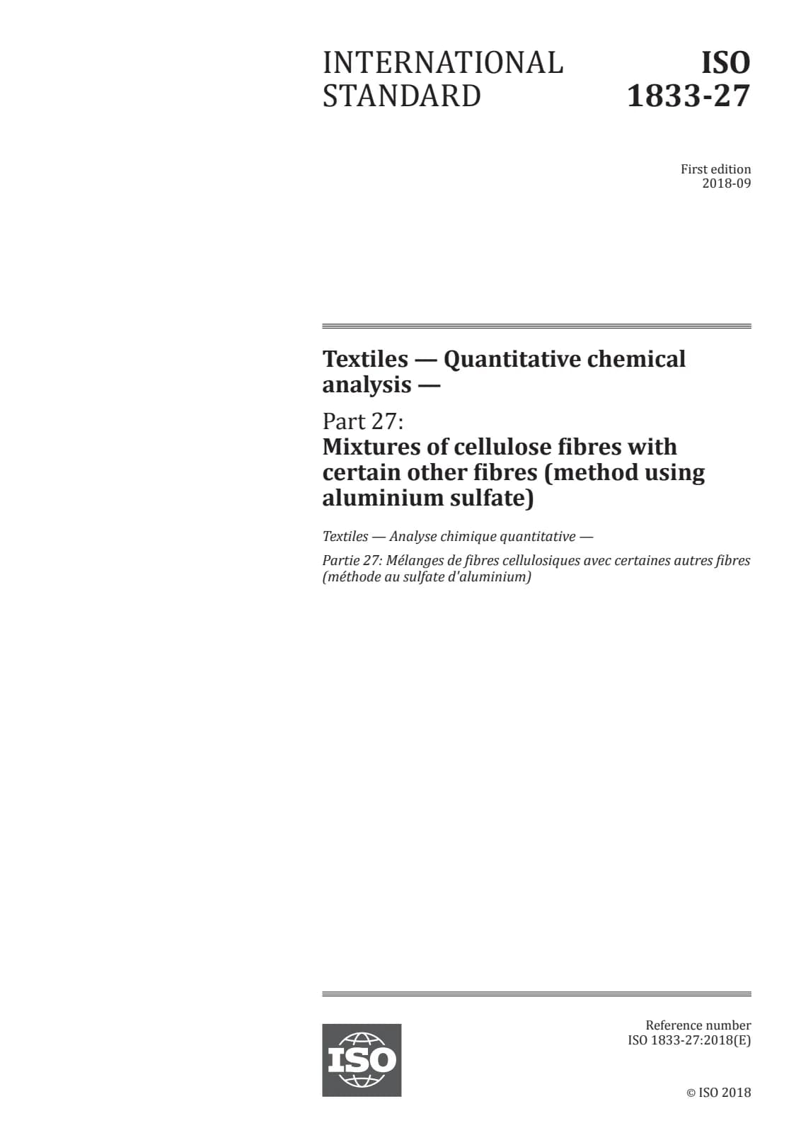 Первая страница стандарта ISO 1833-27:2018