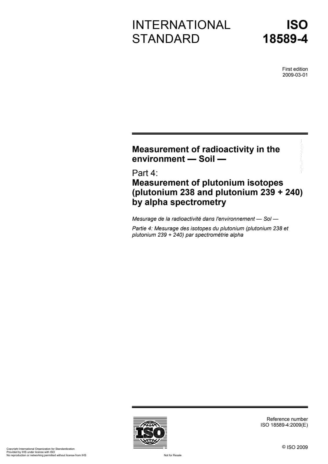 Первая страница стандарта ISO 18589-4:2009