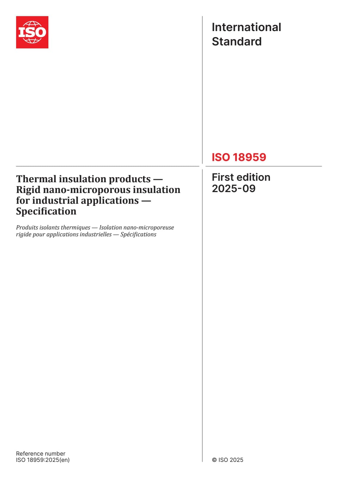 Первая страница стандарта ISO 18959:2025