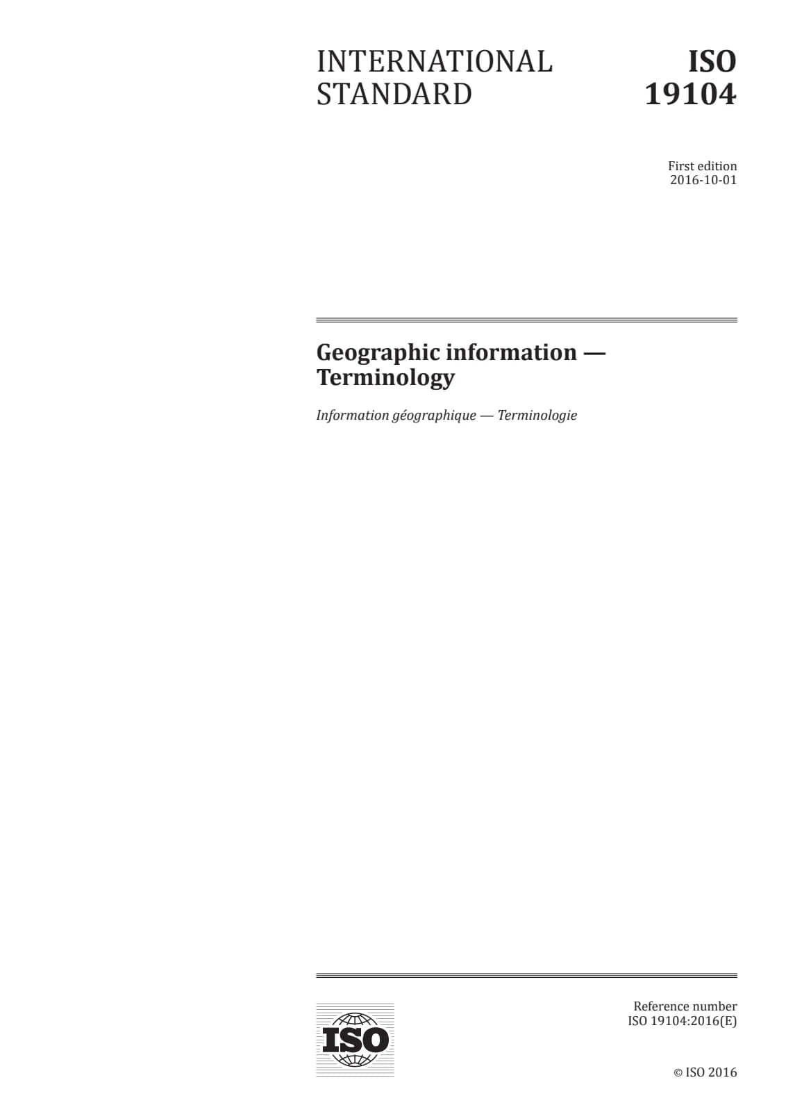 Первая страница стандарта ISO 19104:2016