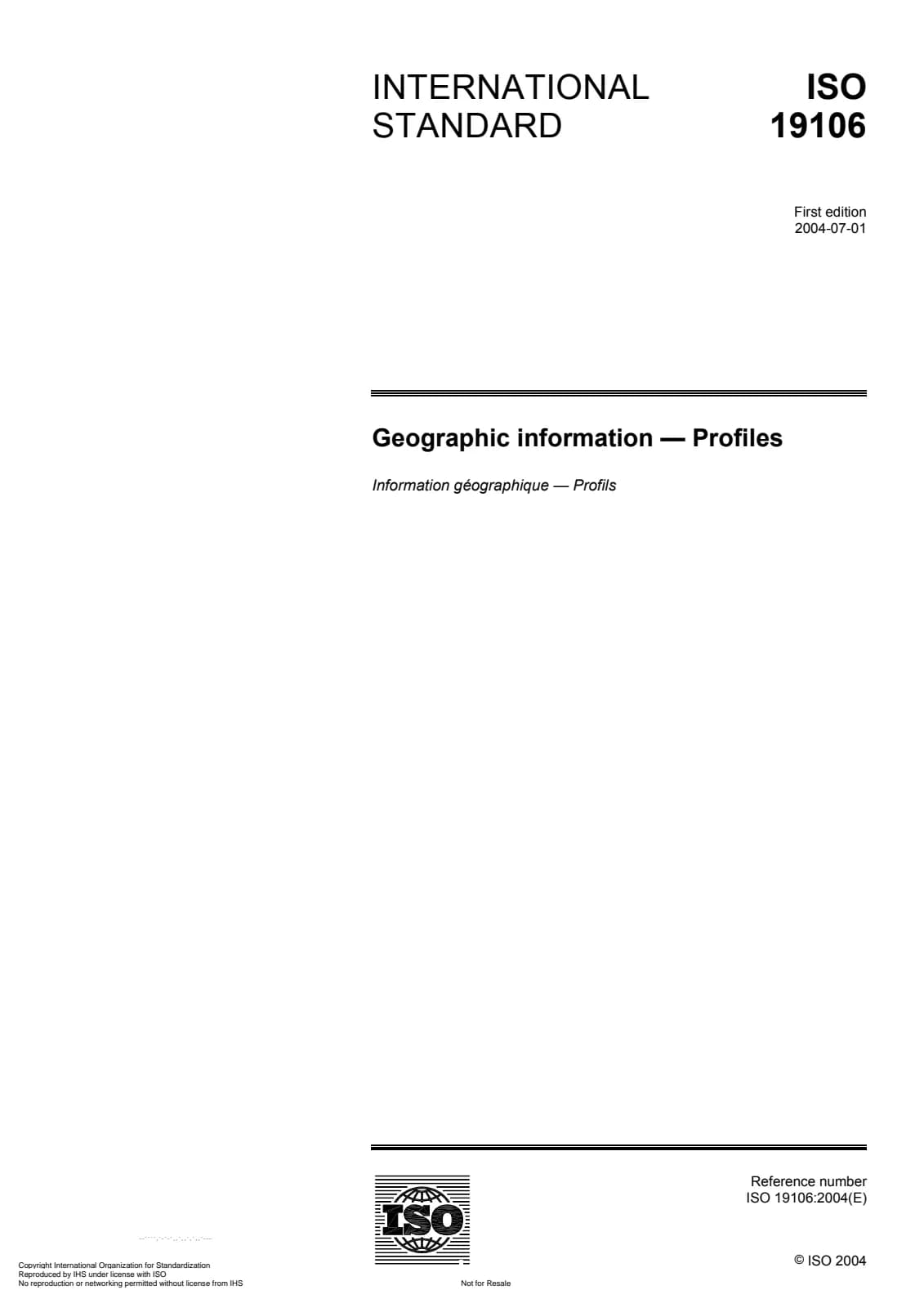Первая страница стандарта ISO 19106:2004