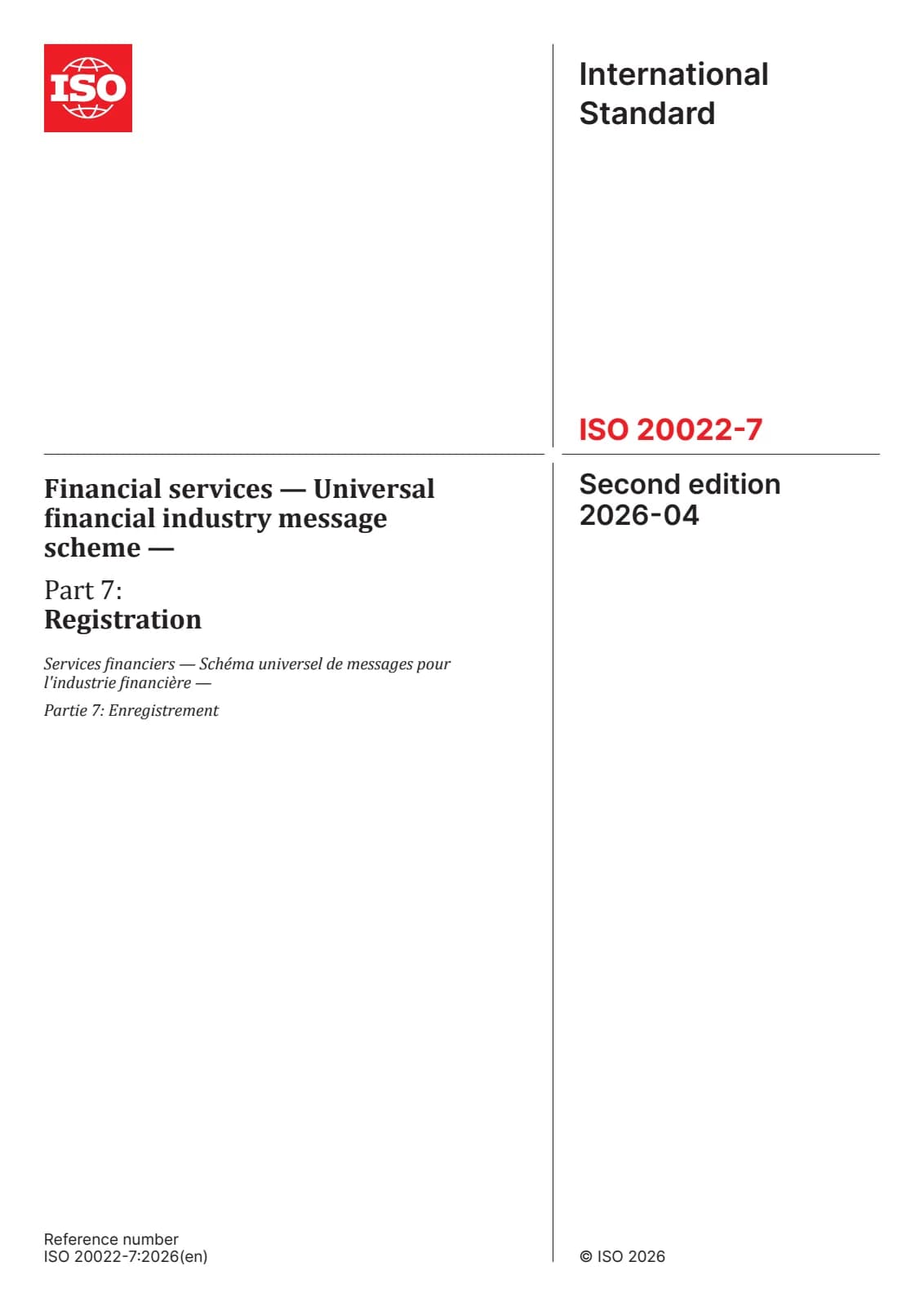 Первая страница стандарта ISO 20022-7:2026