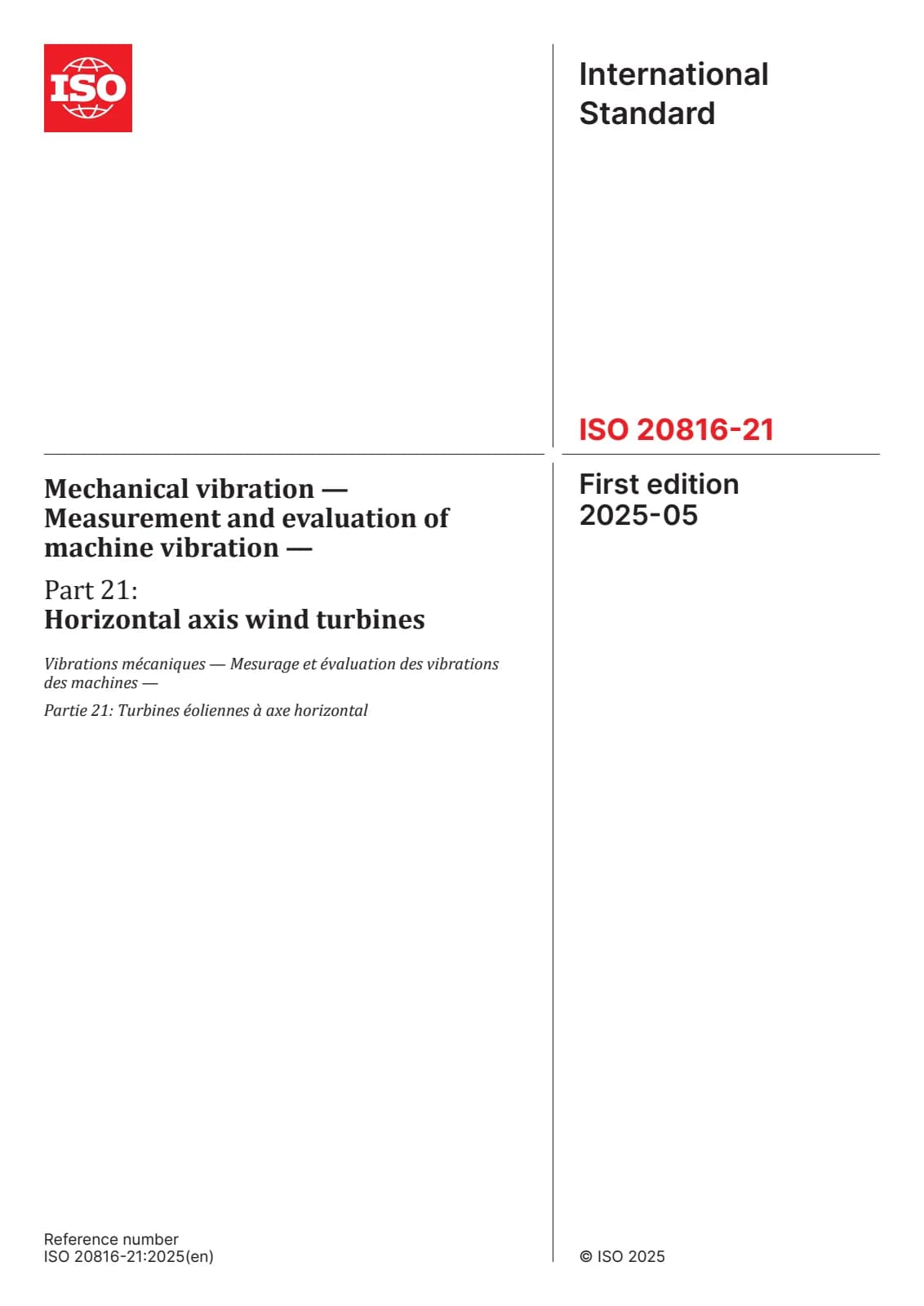 Первая страница стандарта ISO 20816-21:2025