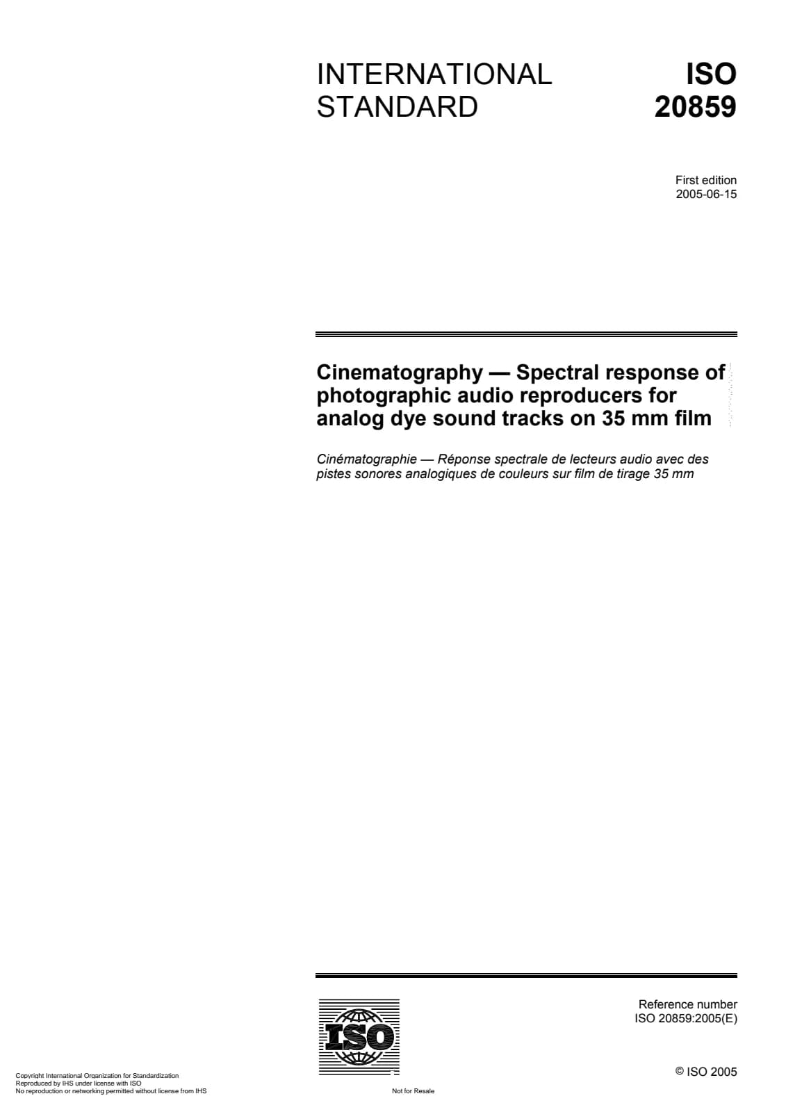 Первая страница стандарта ISO 20859:2005