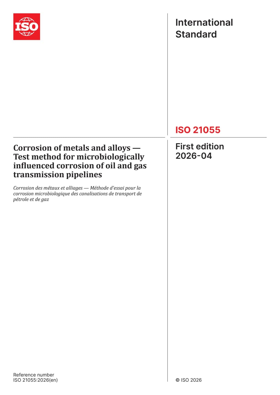 Первая страница стандарта ISO 21055:2026