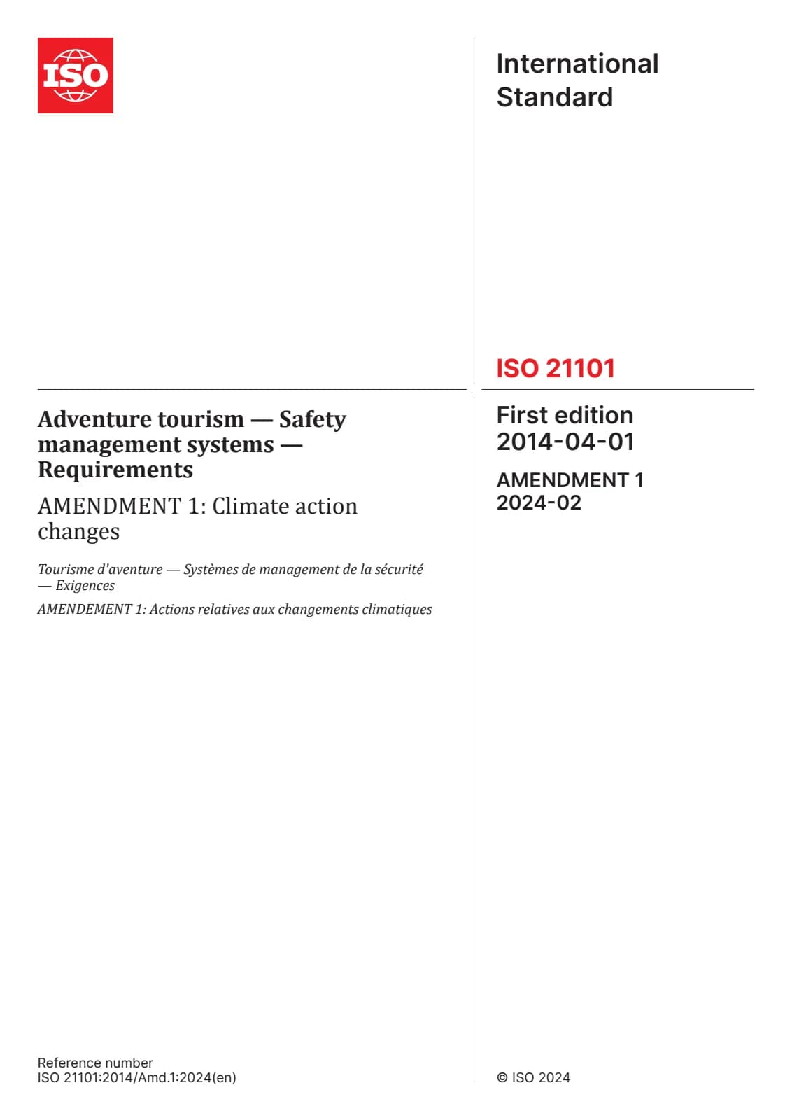 Первая страница стандарта ISO 21101:2014/Amd 1:2024