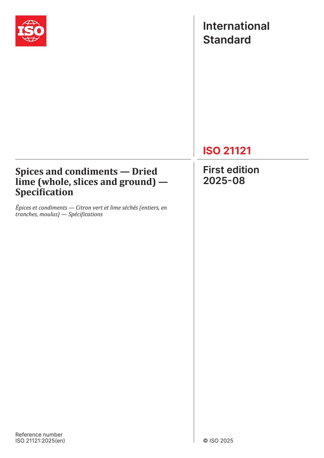 Первая страница стандарта ISO 21121:2025