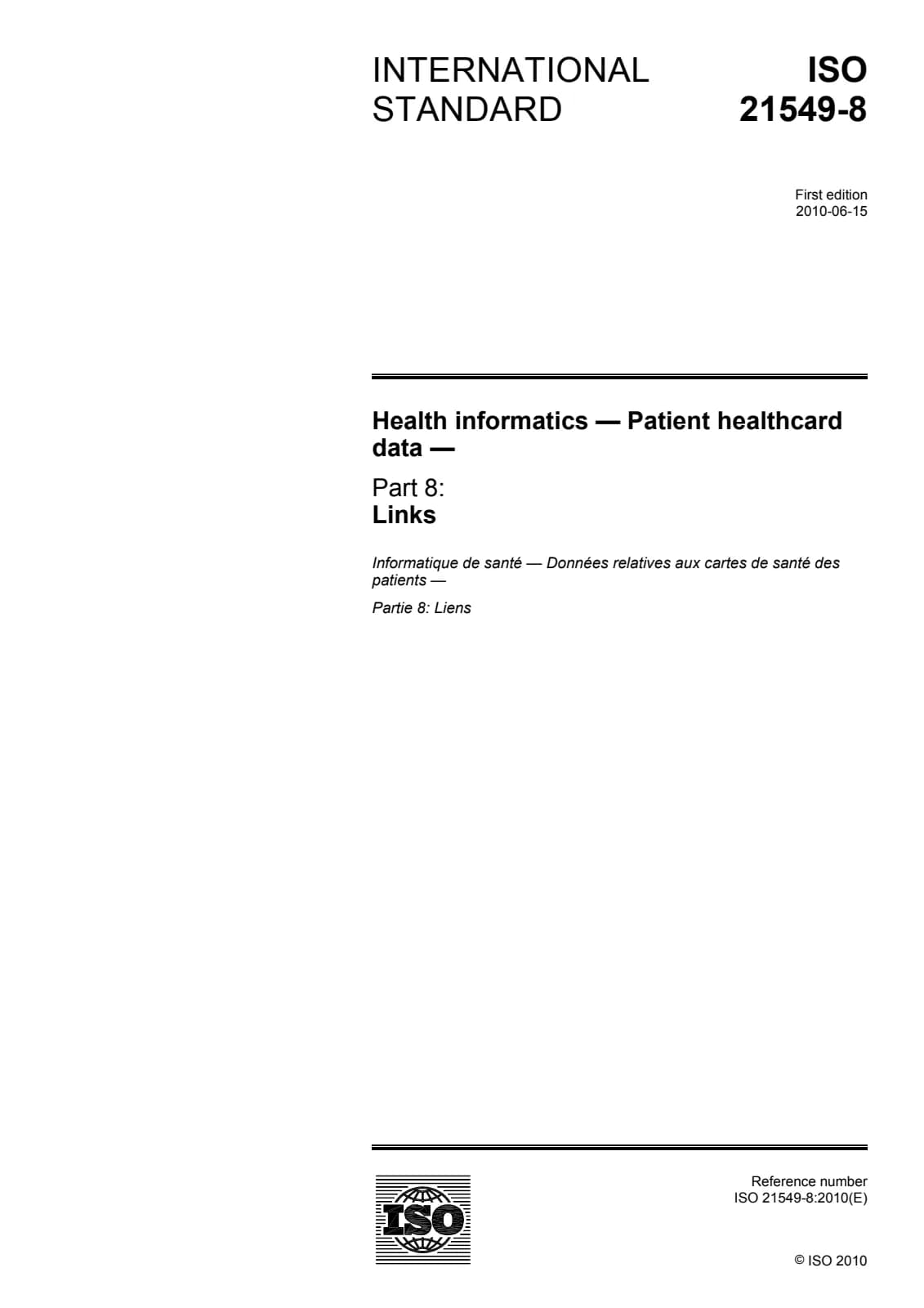 Первая страница стандарта ISO 21549-8:2010