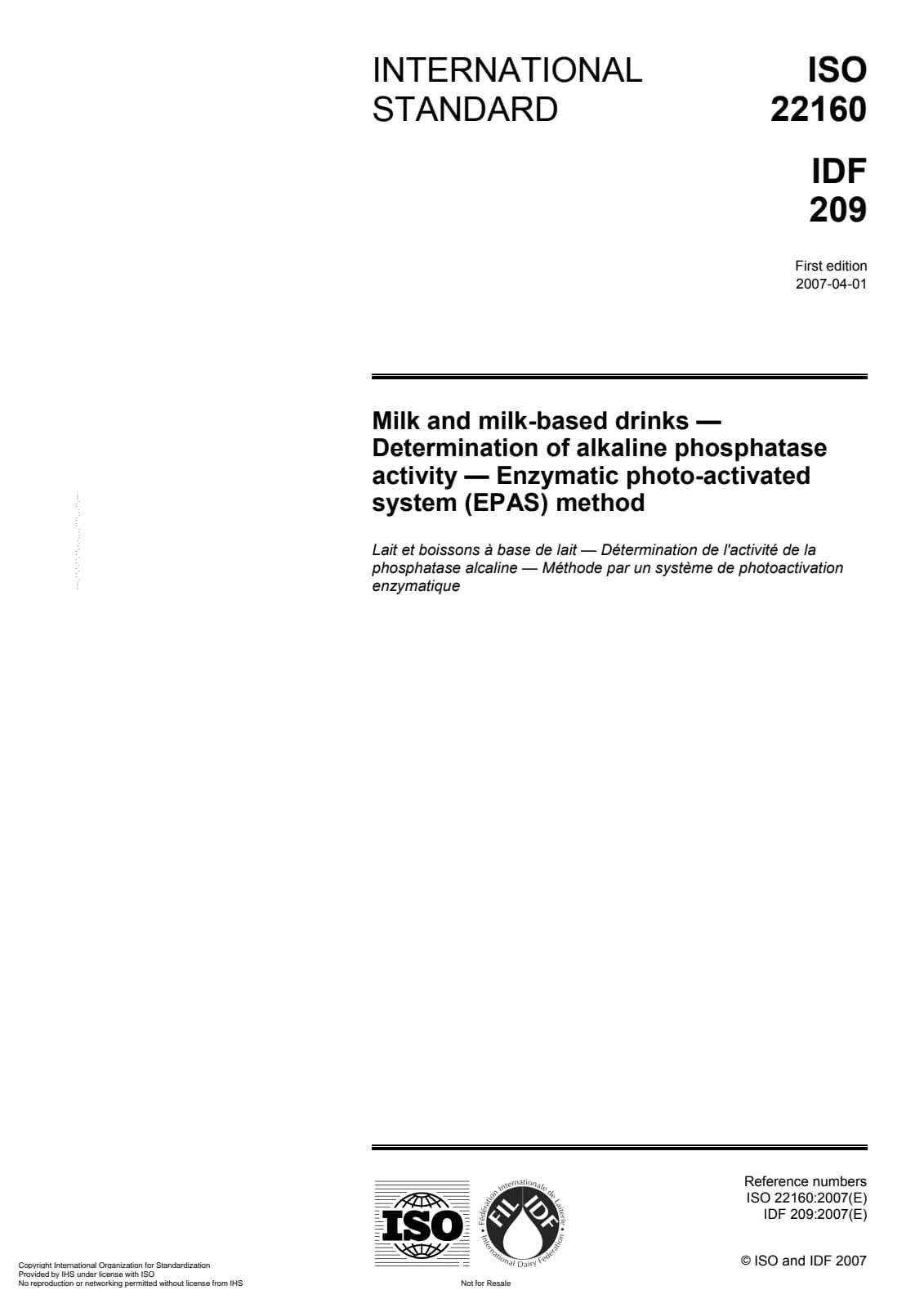 Первая страница стандарта ISO 22160:2007