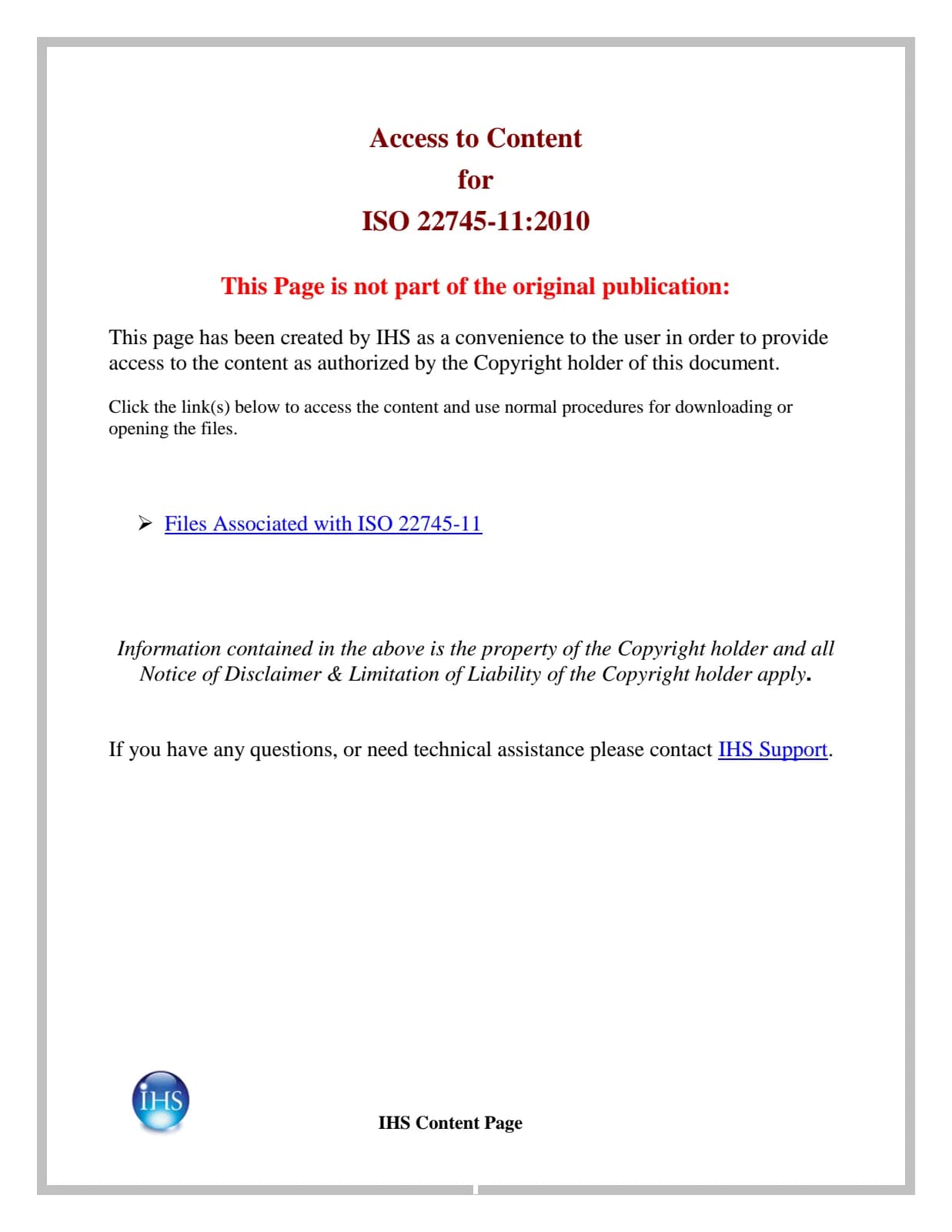 Первая страница стандарта ISO 22745-11:2010
