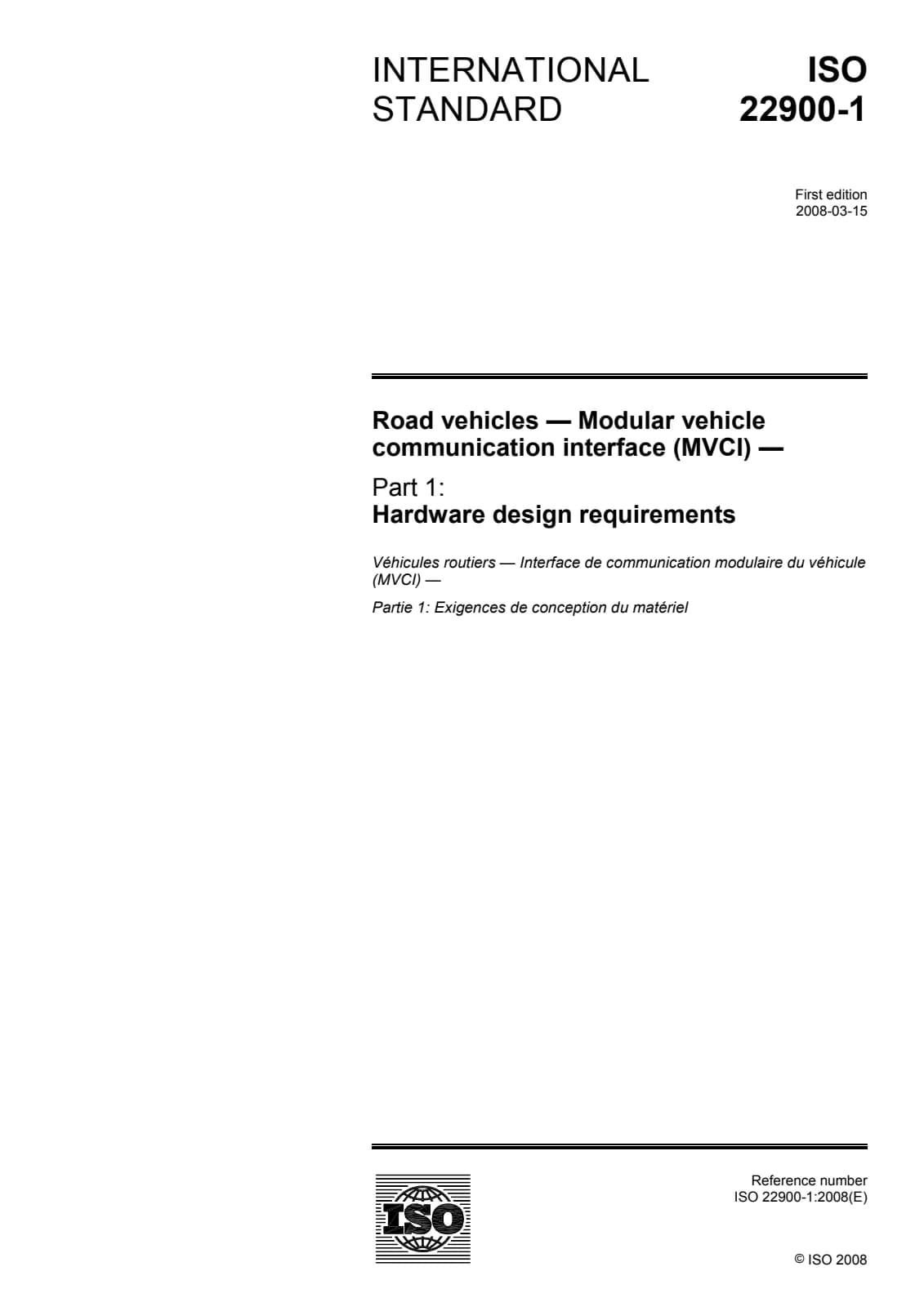 Первая страница стандарта ISO 22900-1:2008