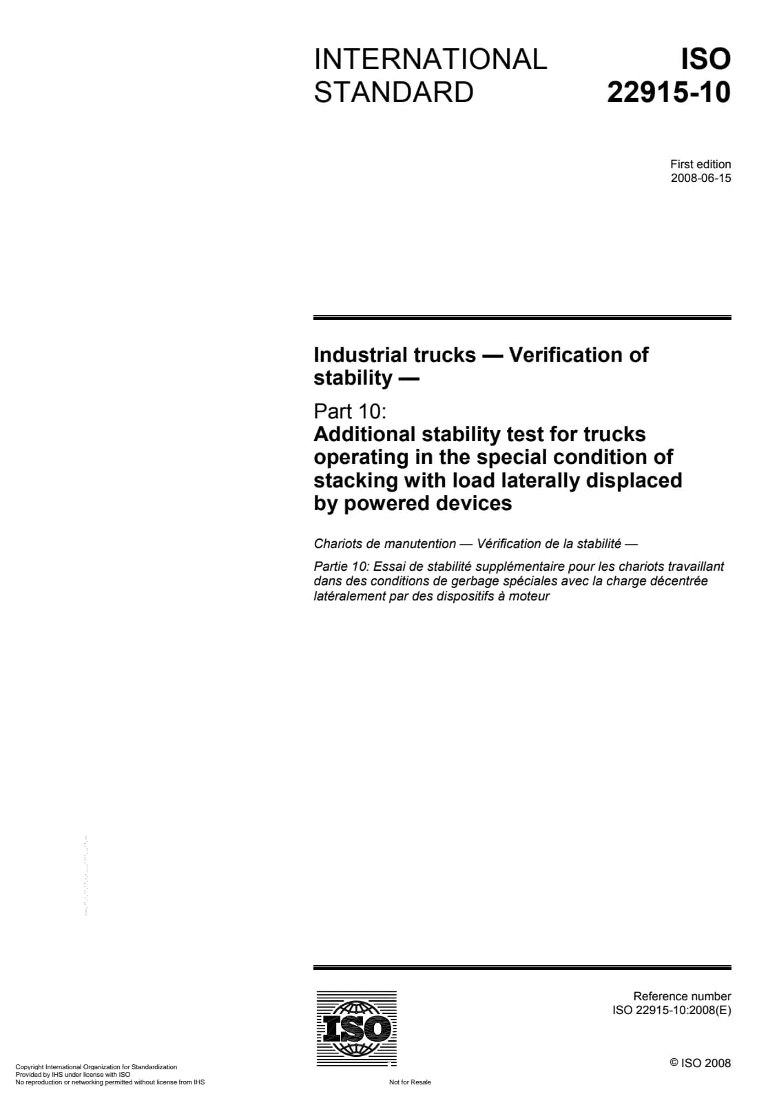 Первая страница стандарта ISO 22915-10:2008
